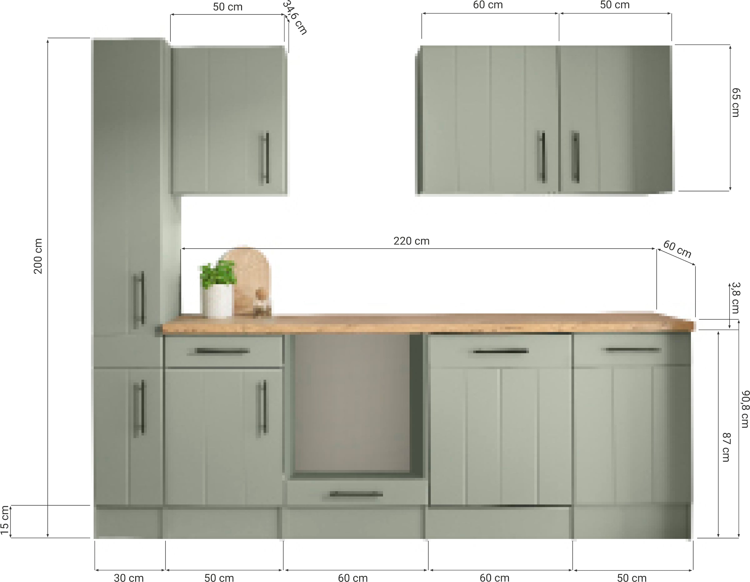 RESPEKTA Küche »Anton« Breite 250 cm, 90 cm Arbeitshöhe, wahlweise mit und ohne E-Geräte