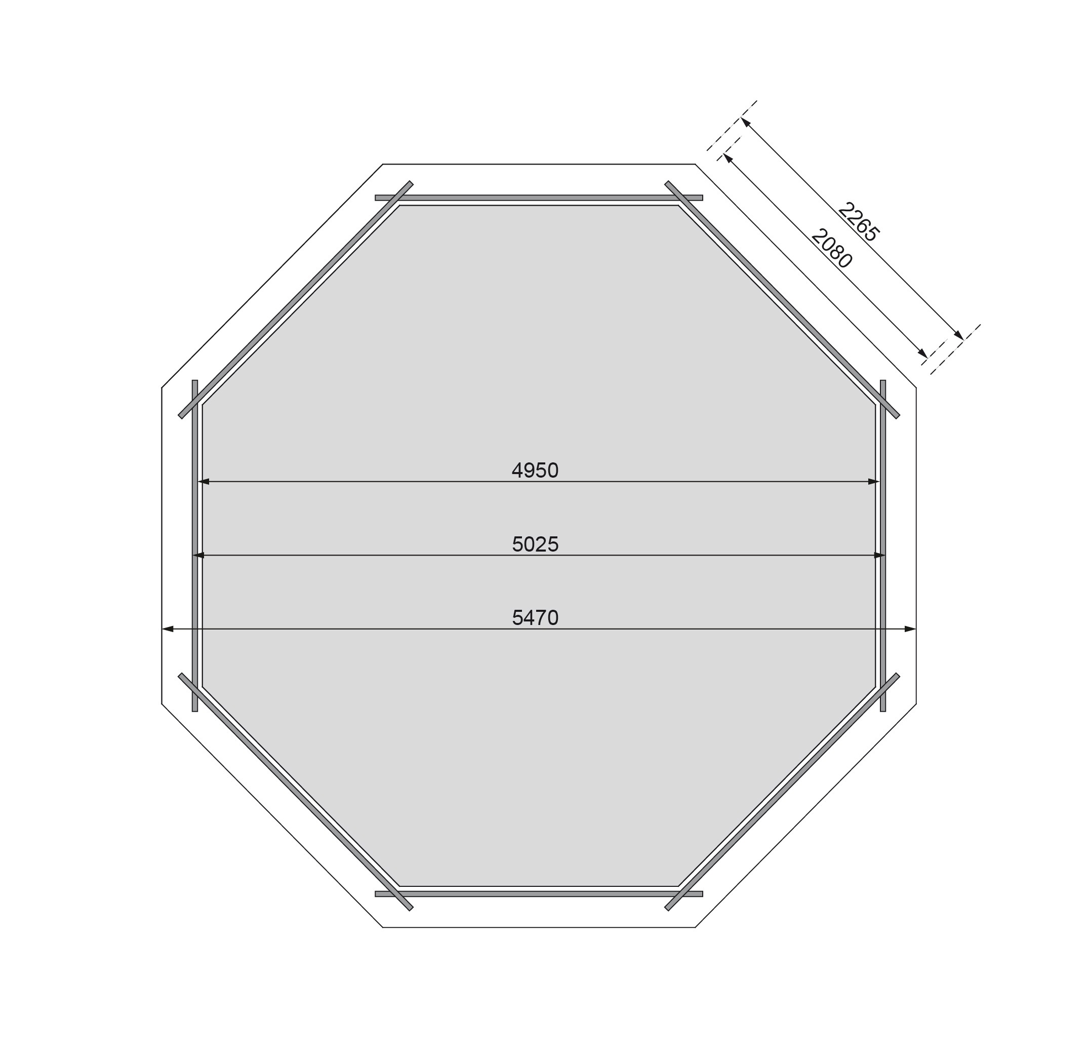 Karibu Achteckpool »PALERMO Set B BxLxH: 547x547x124 cm« 38 mm starke kesseldruckimprägnierte Holzbohlen aus Fichtenholz