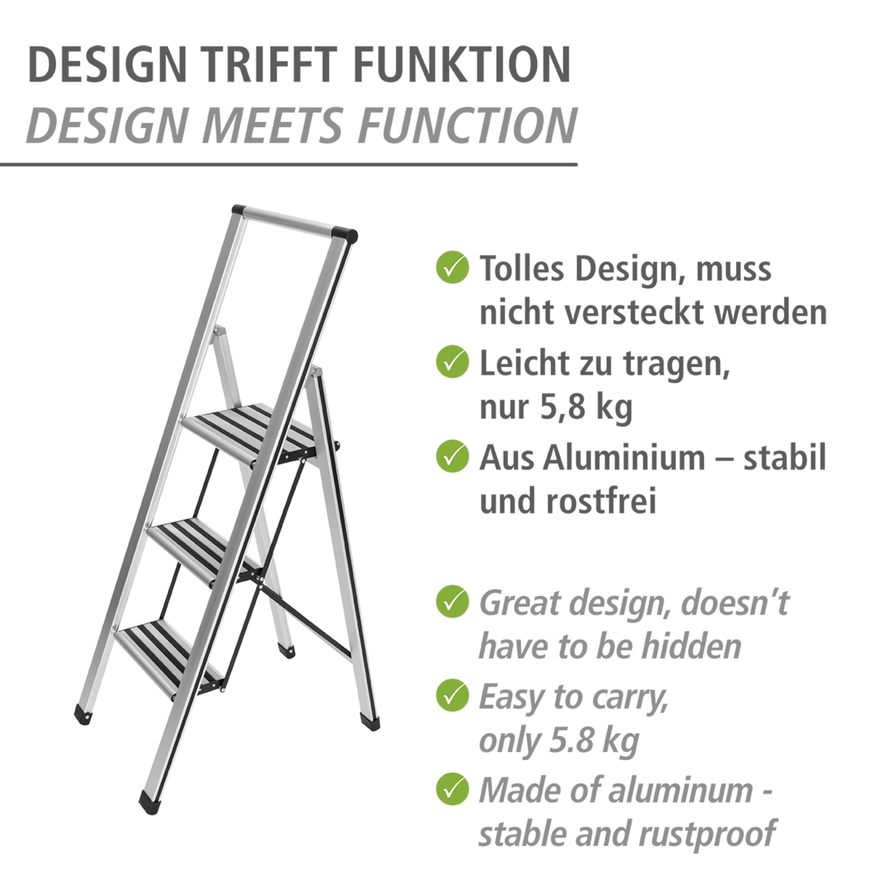 WENKO Trittleiter »Modell Alu-Design«, Klapptritt Leiter, rutschsichere XXL-Stufen, klappbar, bis 150 kg