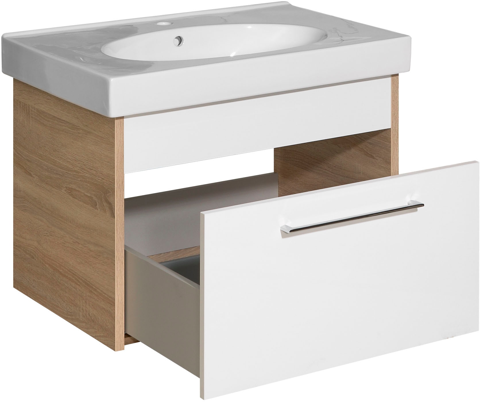 Saphir Badmöbel-Set »Quickset 382 Keramik-Waschtisch mit Waschtischunterschrank«, (2 St.), Waschplatz 80 cm breit, 1 Schublade, Softeinzug, inkl. Türdämpfer