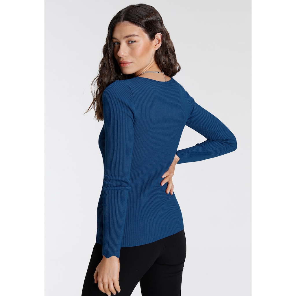 Laura Scott V-Ausschnitt-Pullover, mit femininer Wellenkante