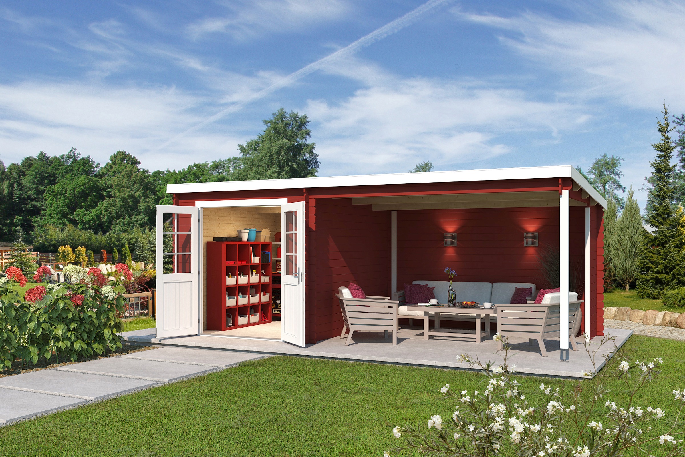LASITA MAJA Gartenhaus »Saint Paul, Schwedenrot«, (Set), mit Anbau