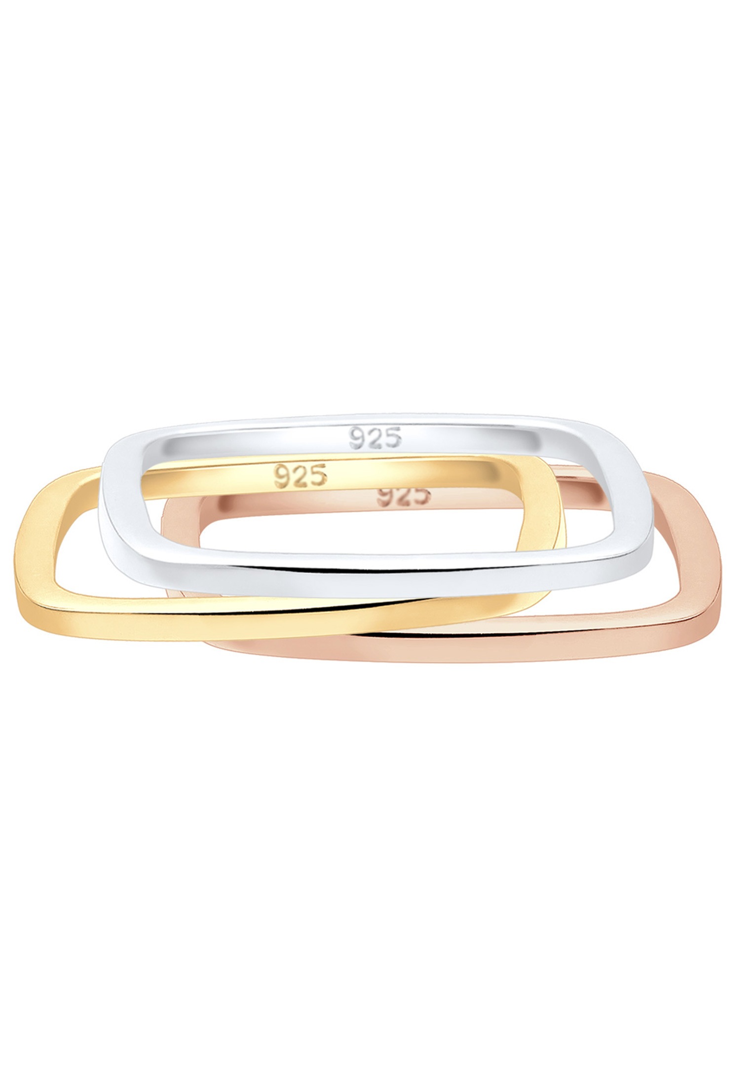 Elli Ring-Set »Ring Tri-Color Statement Viereck Set 925 Silber vergoldet«