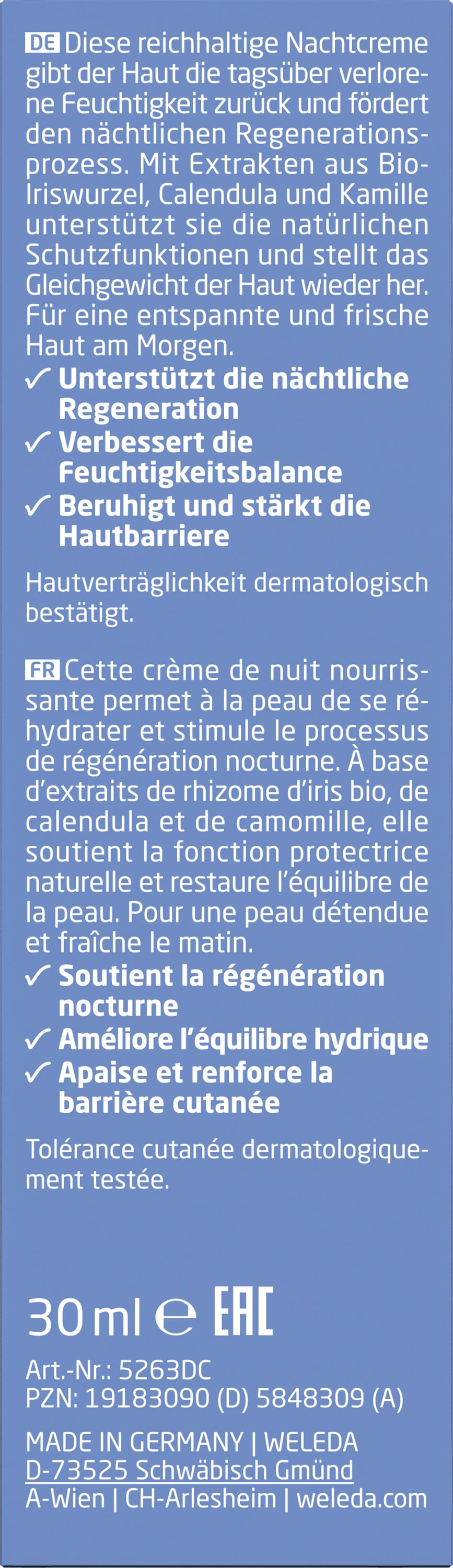 WELEDA Feuchtigkeitscreme »Weleda Iris Nachtpflege« für normale bis Mischhaut, feuchtigkeitsspendend, entspannend