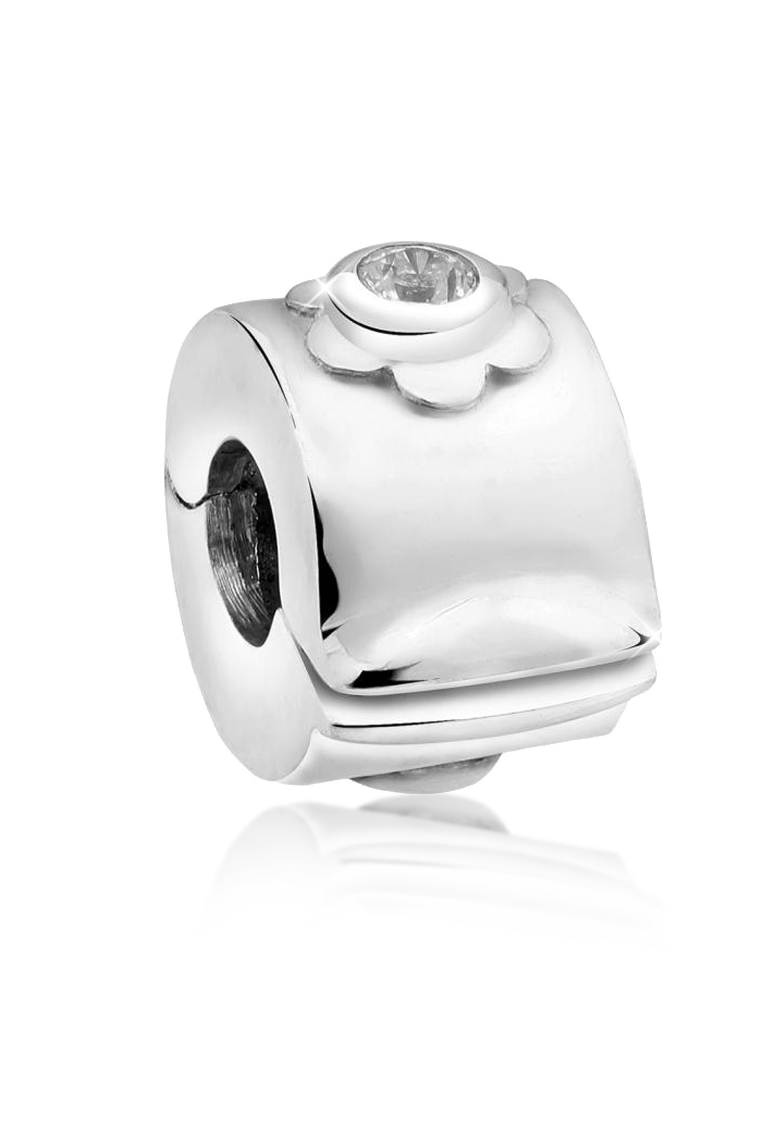 Nenalina Charm-Einhänger »Stopper Bead Blume Cubic Zirkonia 925 Silber«