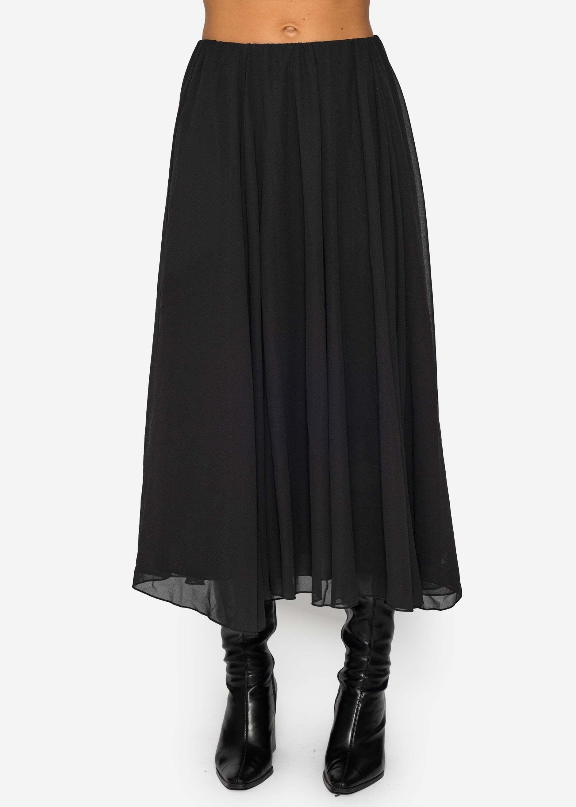 SASSYCLASSY Midirock »Langer Chiffon Rock« Eleganter blickdichter Rock mit elastischem Bund Schwarz