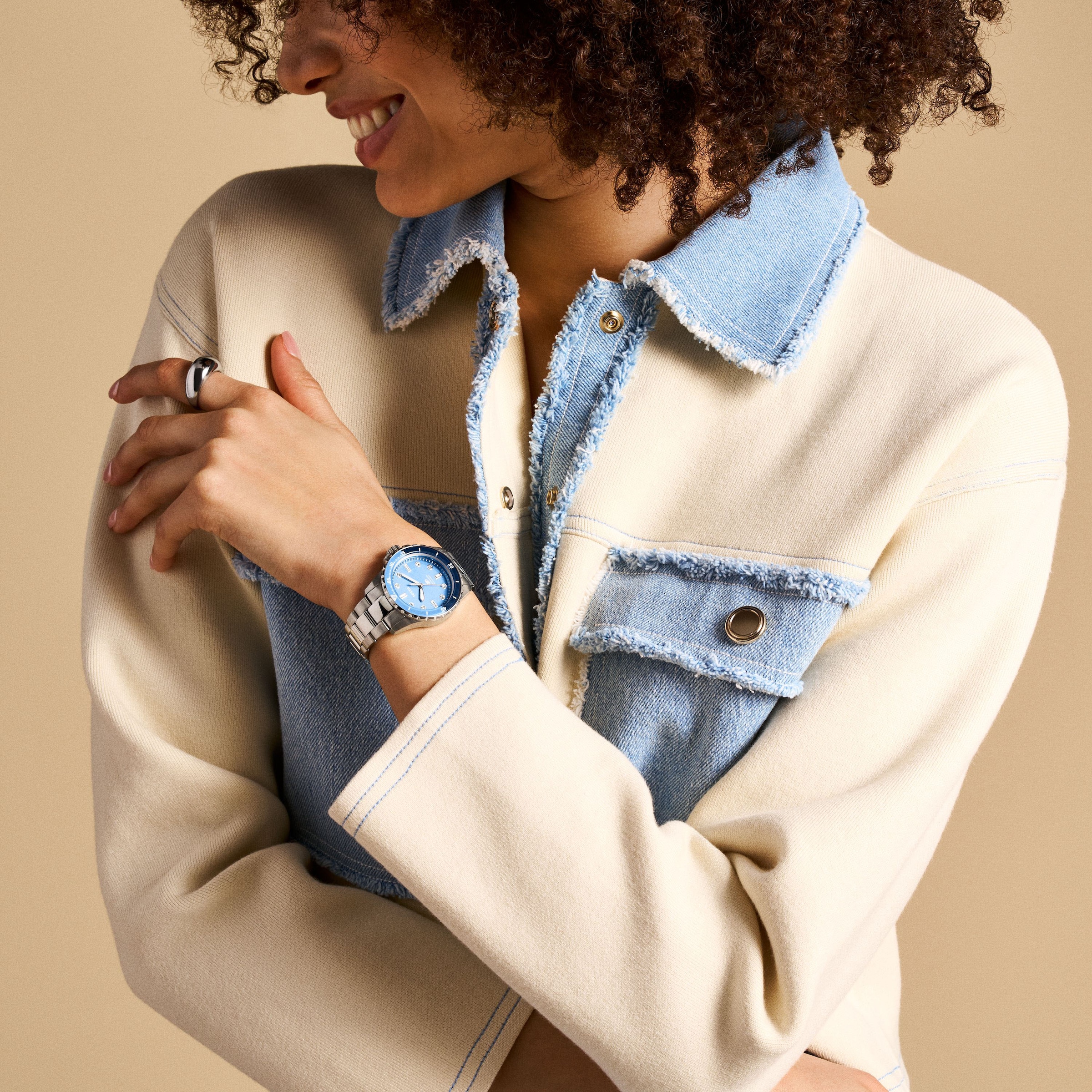 Fossil Quarzuhr »FOSSIL BLUE DIVE LADIES«, Armbanduhr, Damenuhr, Edelstahlarmband, bis 10 bar wasserdicht