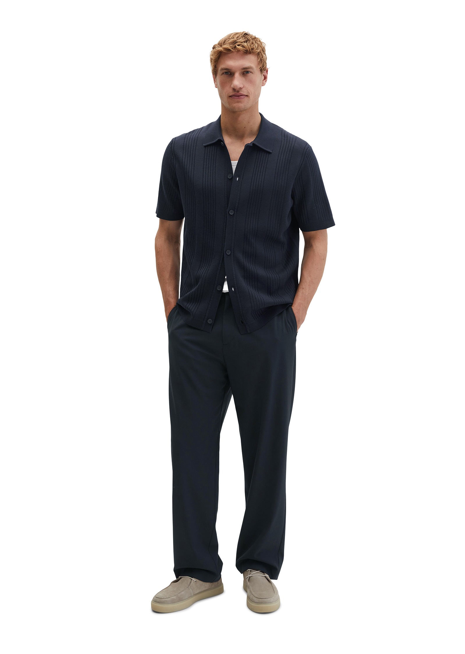 Marc O'Polo Kurzarmhemd »DFB Travel Collection« Kurzarm-Feinstrickshirt aus reiner Bio-Baumwolle