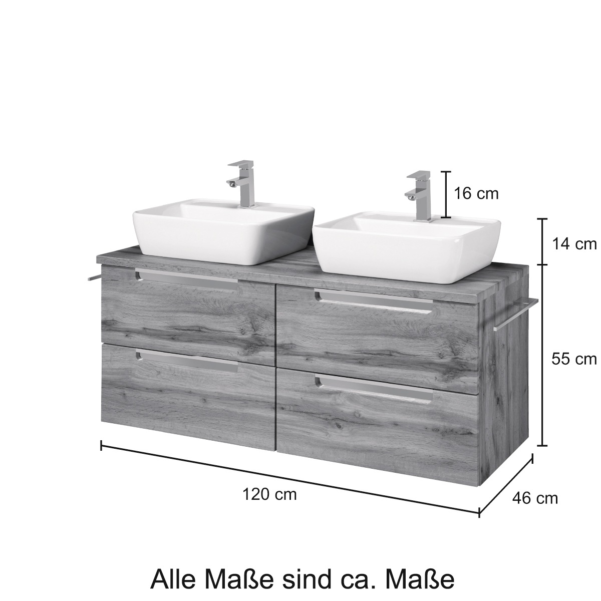 welltime Doppelwaschtisch »Malibu«, mit Soft-Close, Breite 120 cm