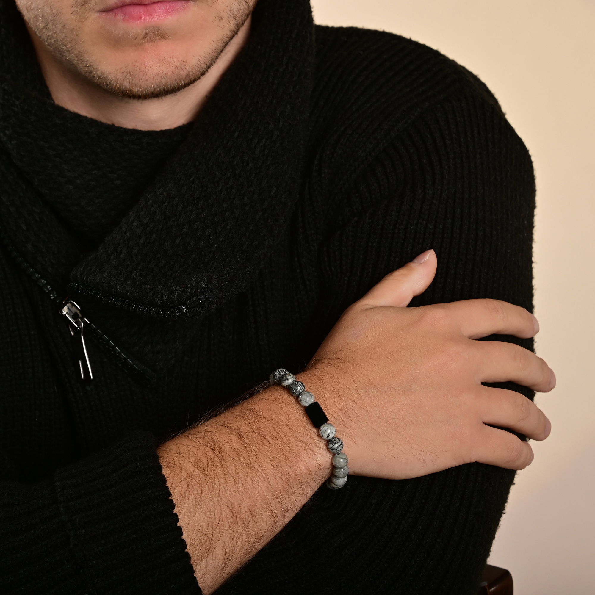 Adelia´s Armband »Herren Armband ¿ Kugelarmband aus Edelstahl mit Jaspis 21 cm«