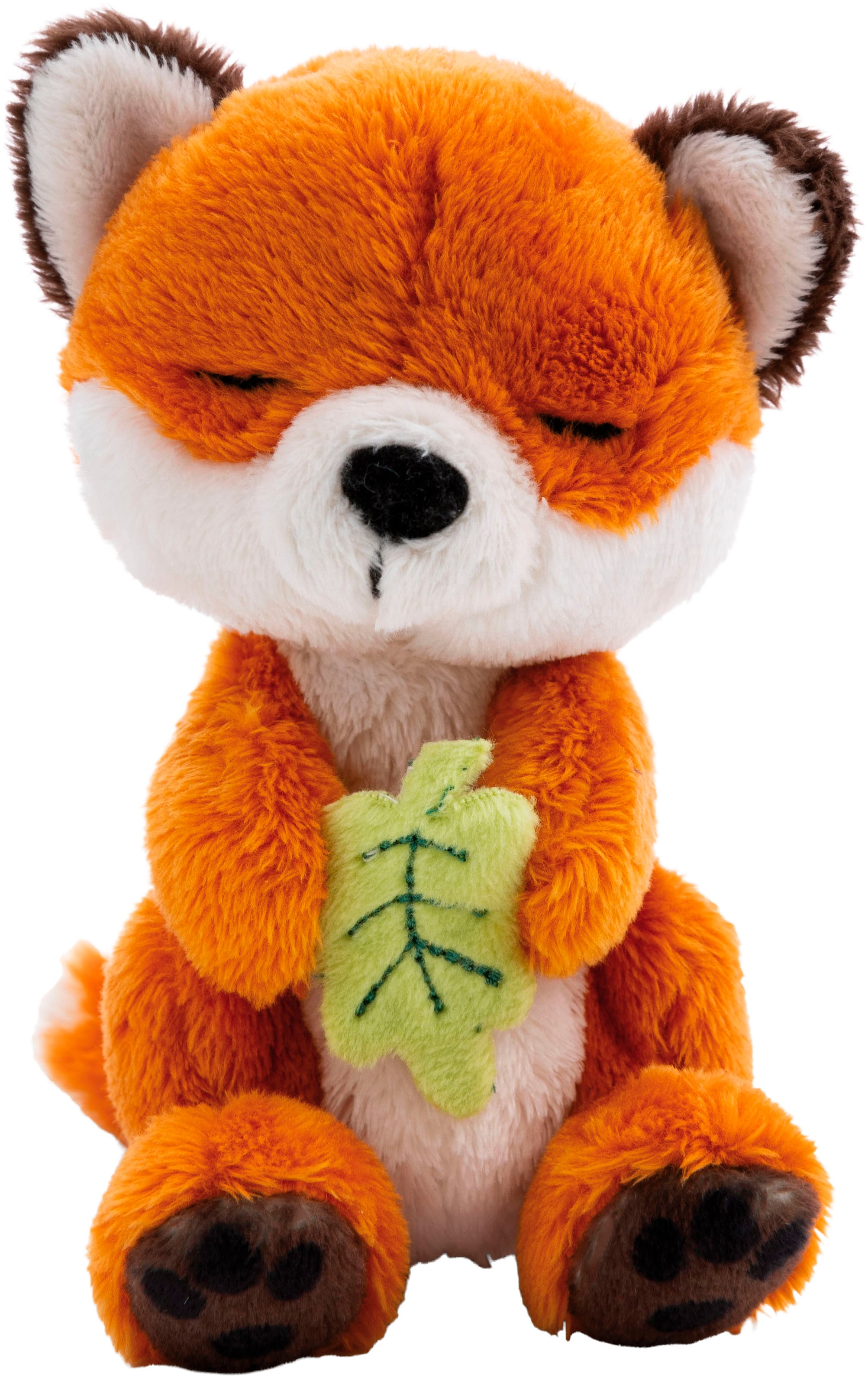 Nici Kuscheltier »Sleeping Pets, Fuchs mit Blatt 12 cm schlafend im Körbchen grün«