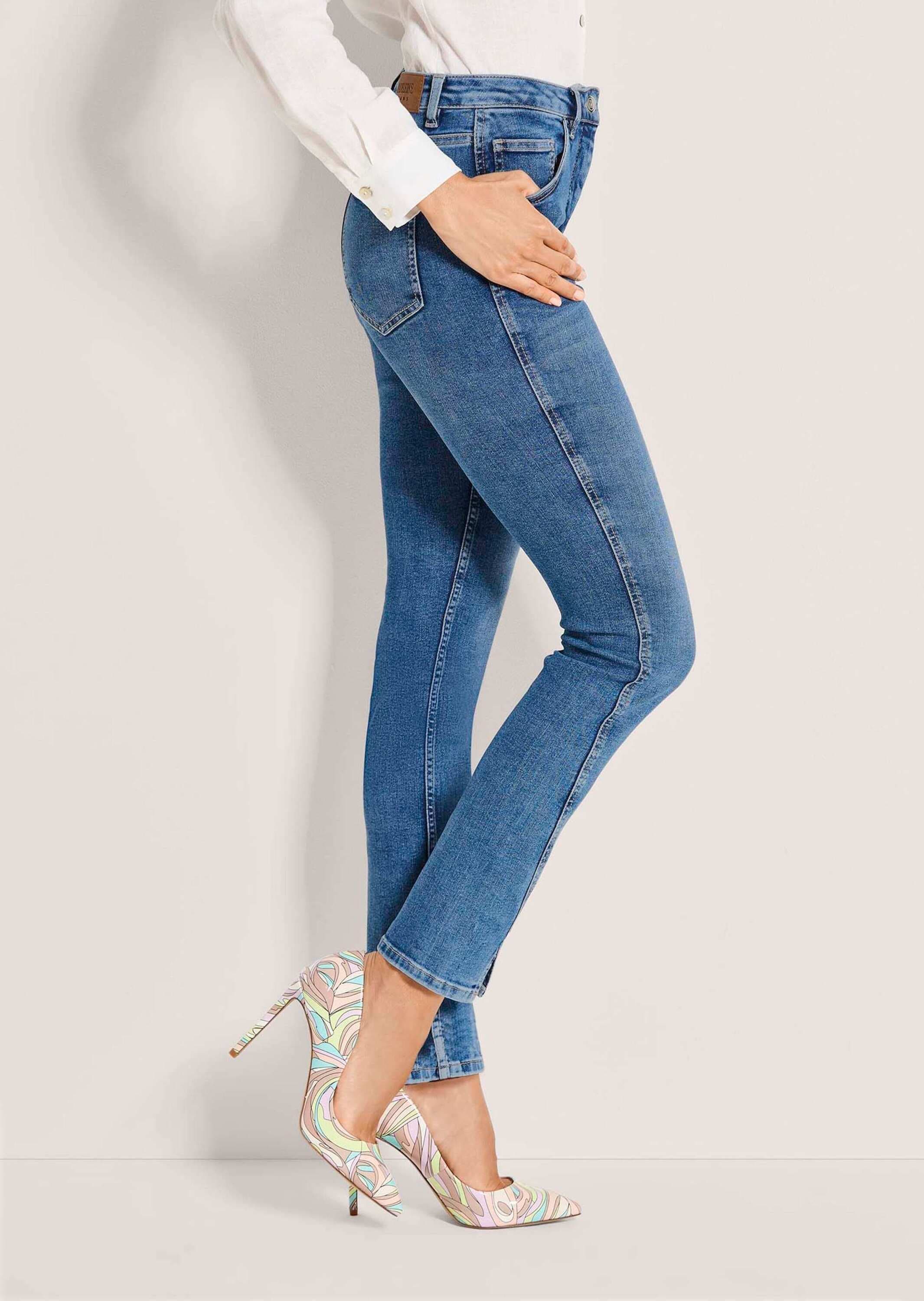 MADELEINE Regular-fit-Jeans »Jeans Skinnyjeans mit asymmetrischer Naht« Schlitz