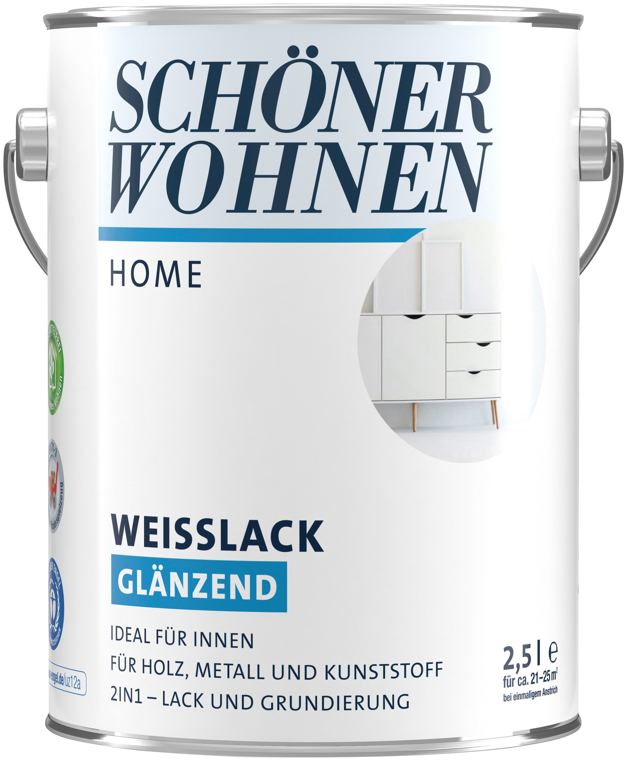 SCHÖNER WOHNEN FARBE Weißlack »Home Weißlack«, 2,5 Liter, weiß, glänzend, ideal für innen