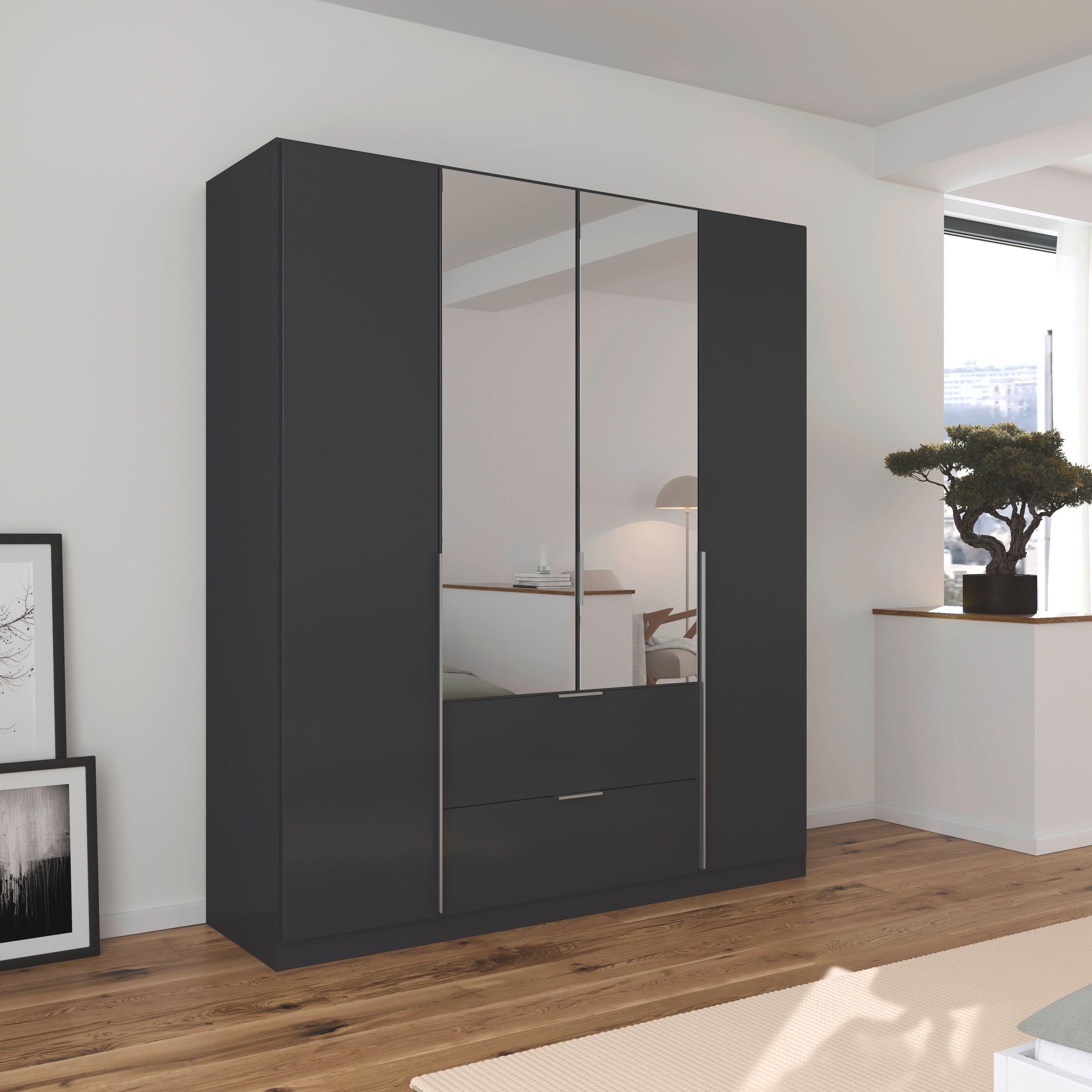 rauch Drehtürenschrank »Kleiderschrank Schrank Garderobe AGORDO mit Dekor- oder Hochglanzfront«, (in zwei Griff-Farben mit Dekor- oder Hochglanzfront), mit Außenschubkästen, in 6 Breiten und 2 Höhen MADE IN GERMANY