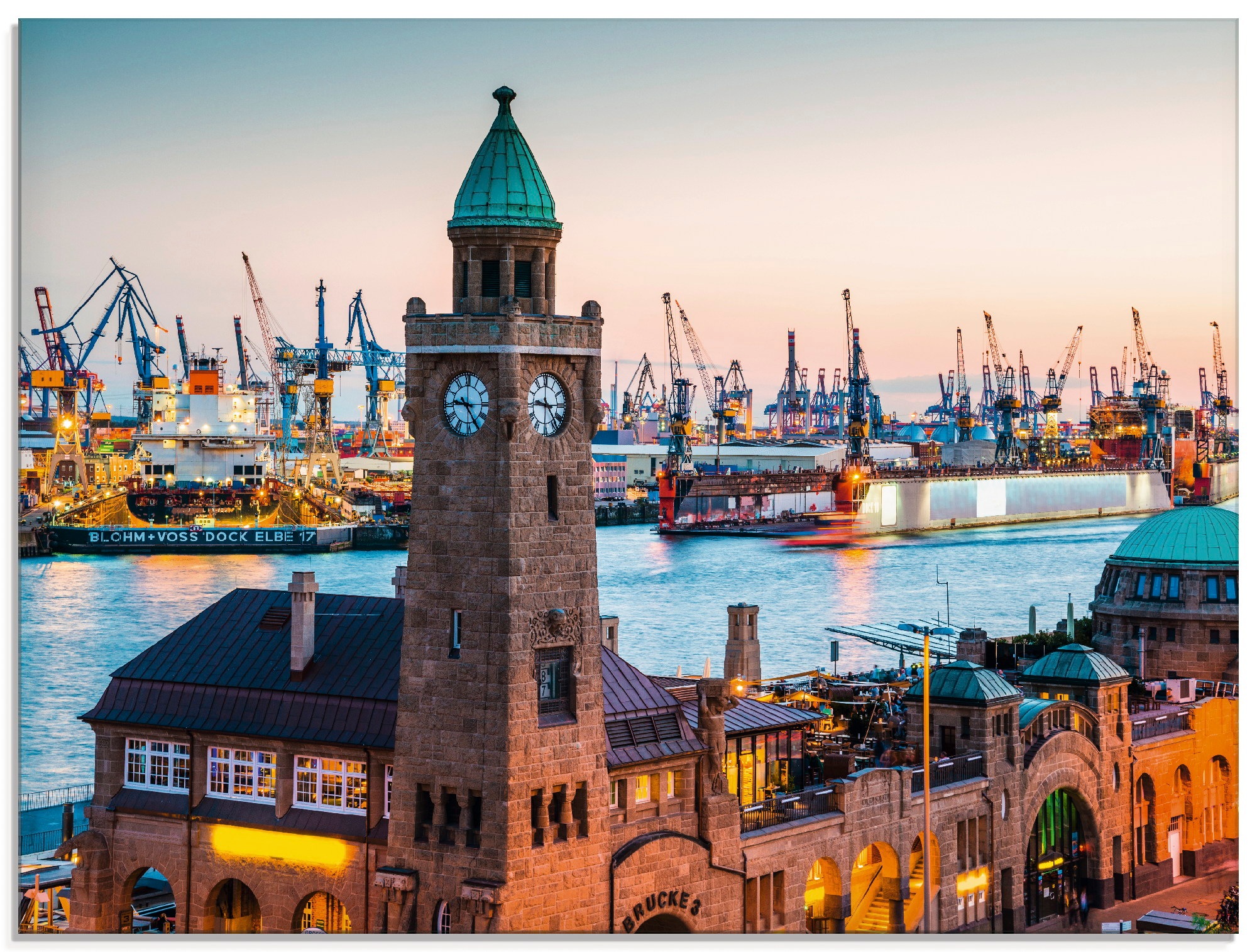 Artland Glasbild »Hamburg Uhrturm am Hafen«, Deutschland, (1 St.)
