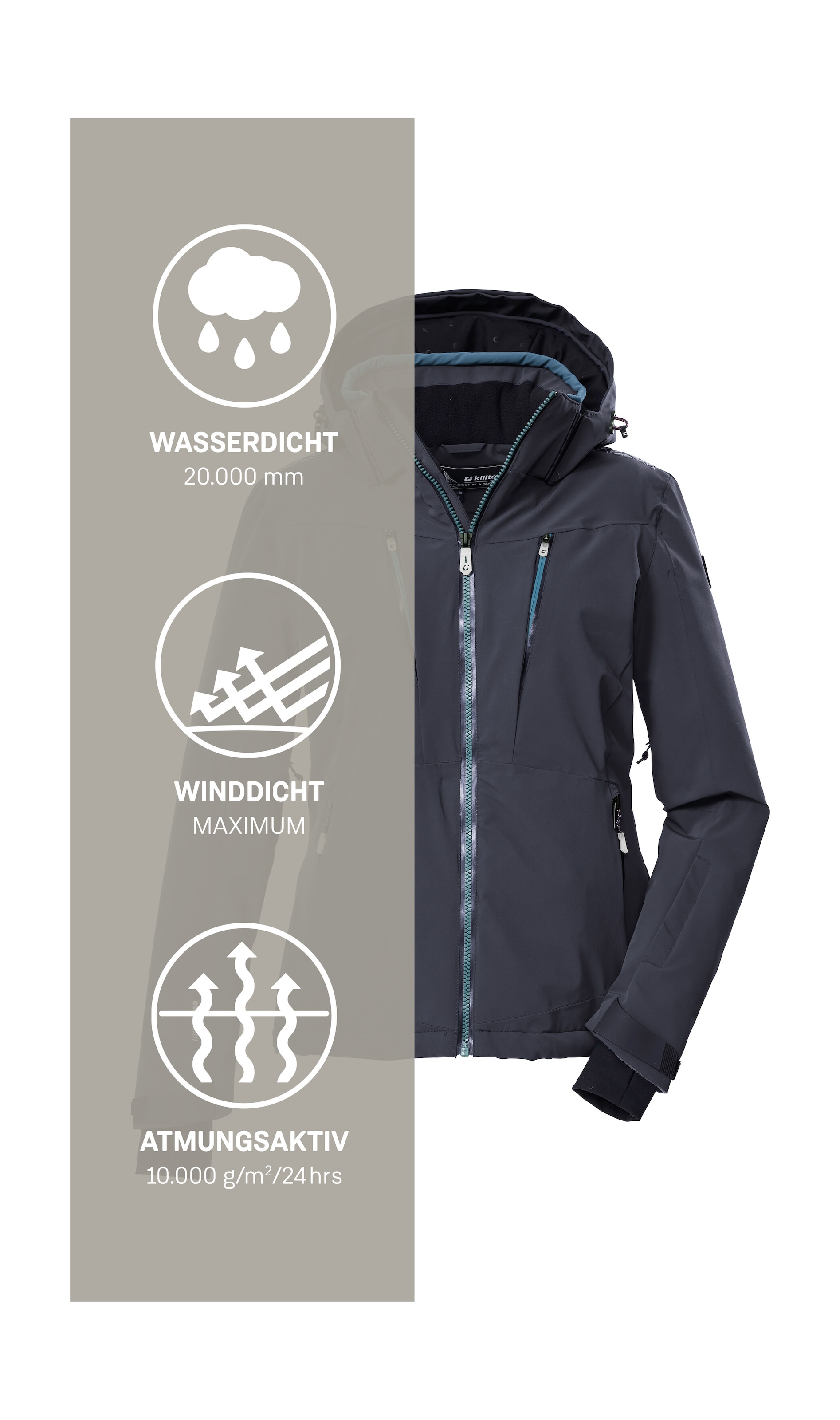 Killtec Skijacke »KSW 42 WMN SKI JCKT« Wasserdicht, atmungsaktiv, 4-Wege-Stretch, viele Taschen, recycelt