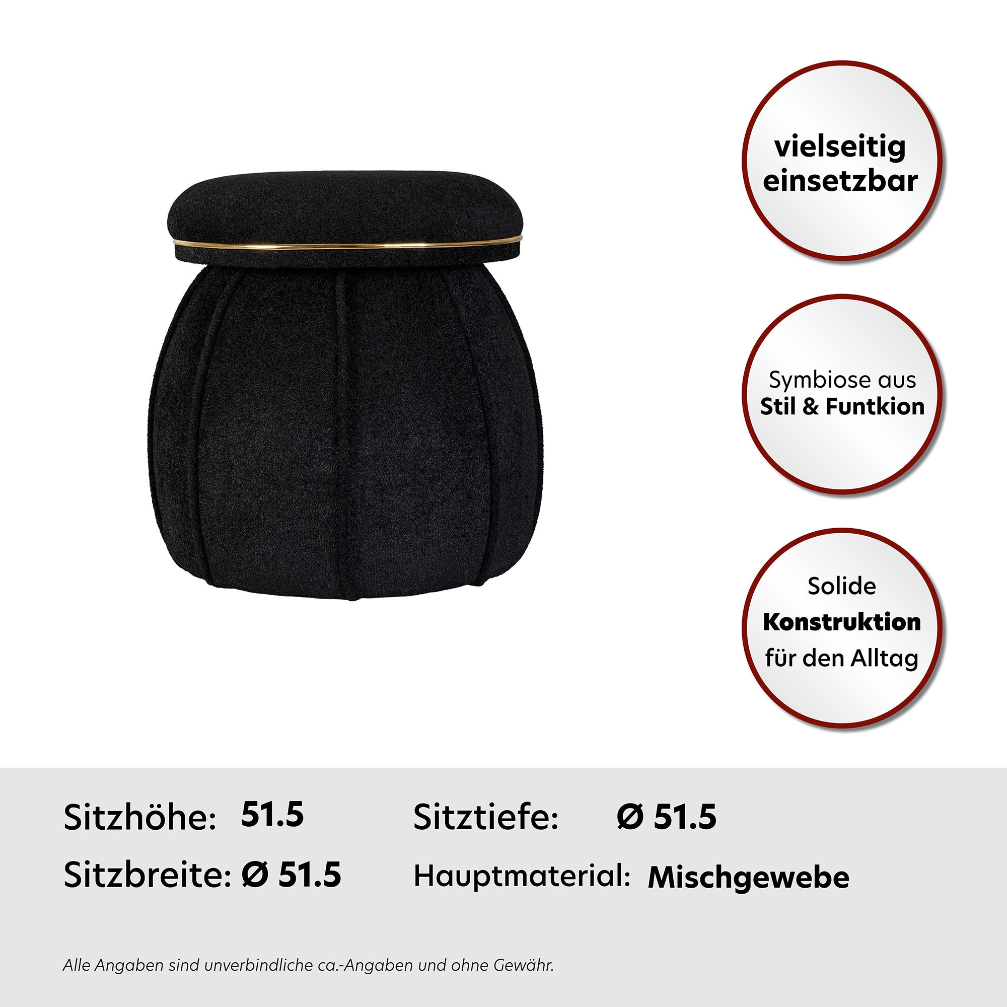 Kayoom Sitzhocker »Hocker Corin,extravagante Form,stilvolle Farben,elegant gesteppter Fuß«, (1 St.), komfortabel, hochqualitativ, pflegeleicht, sorgfältig verarbeitet