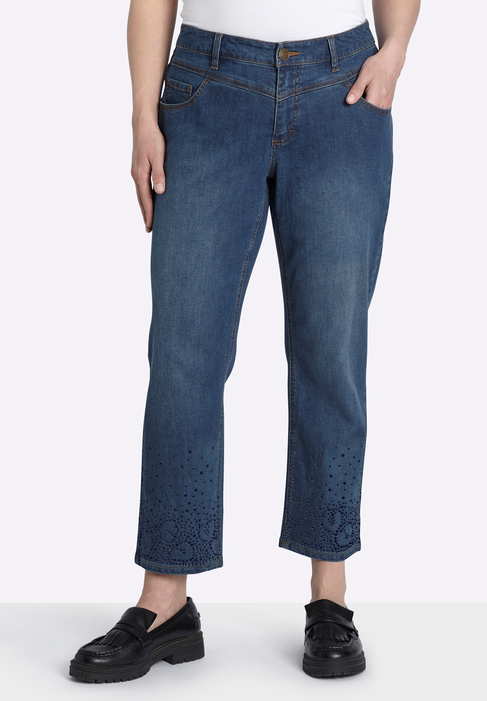 Sheego 5-Pocket-Jeans »Jeans Stretch-Jeans mit Ziersteinchen am Saum«