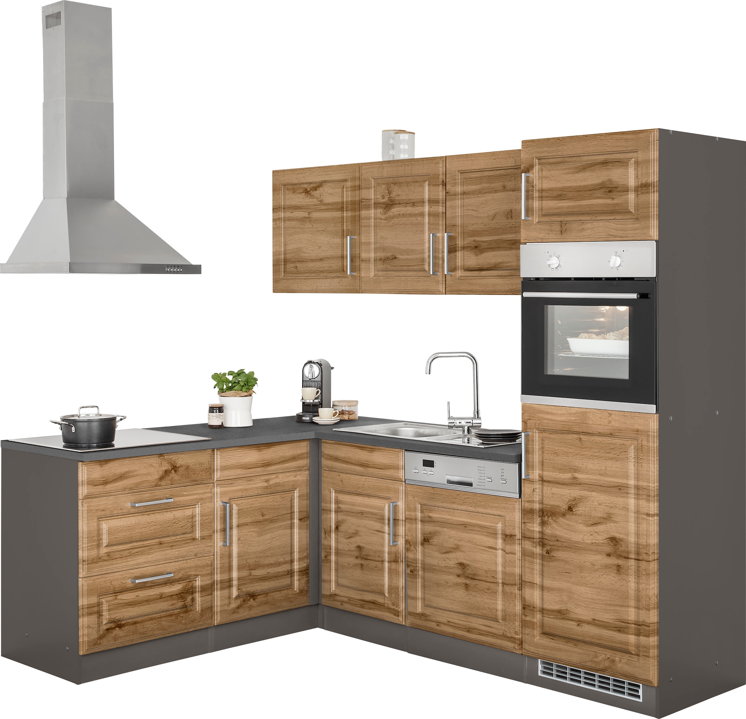KOCHSTATION Winkelküche »KS-Stockholm«, Stellbreite 230/170 cm, mit hochwertigen MDF Fronten im Landhaus-Stil