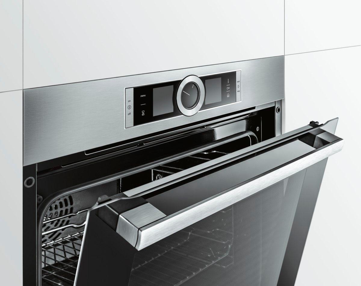 BOSCH Dampfbackofen »HSG636B«, Serie 8, mit Teleskopauszug nachrüstbar, ecoClean Direct, 4D-Heißluft-Eco-Ober-/Unterhitze Eco-Umluft-Infra-Grill-Großflächengrill-Kleinflächengrill-Pizzastufe-Sanftgaren-Vorwärmen-Warmhalten, mit Auftaufunktion