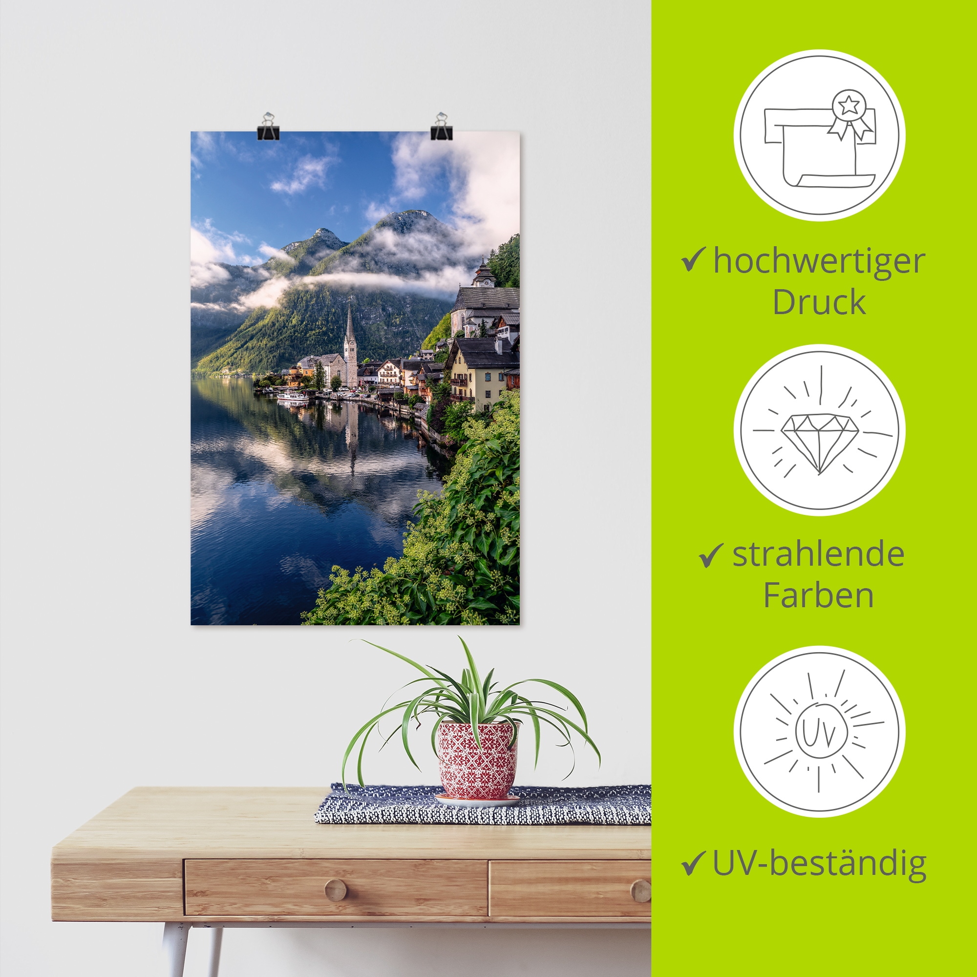 Artland Wandbild »Sommer in Hallstatt im Salzkammergut« Gewässer 1 Stk. tlg. als Alubild, Leinwandbild, Poster, Wandaufkleber in verschied. Größen