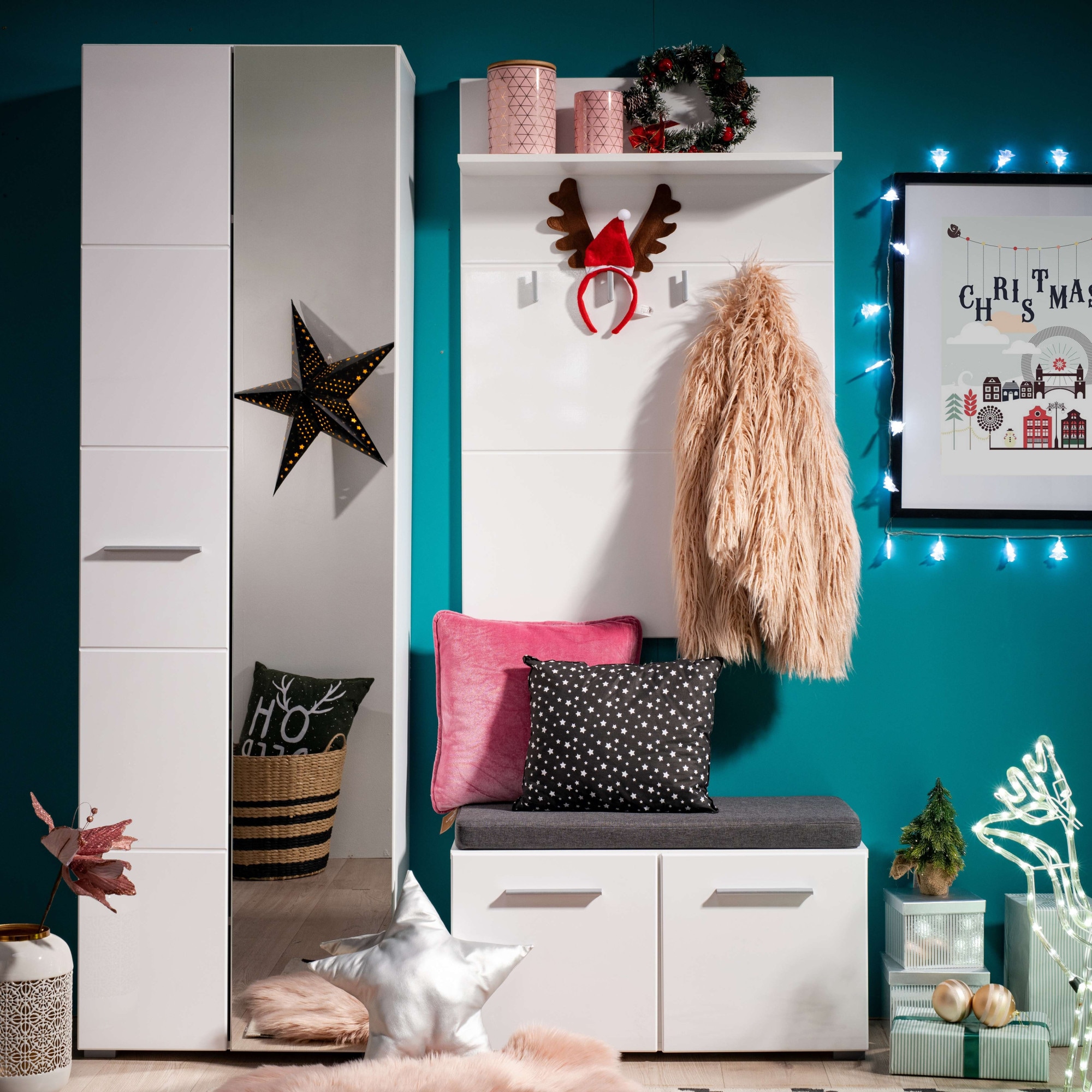 Home affaire Garderobenschrank »Beny Kleiderschrank, Stauraumschrank, Flurschrank, Höhe 193 cm«, Hochglanzfronten, Spiegeltür, Breite 60 cm, ausziehbare Kleiderstange