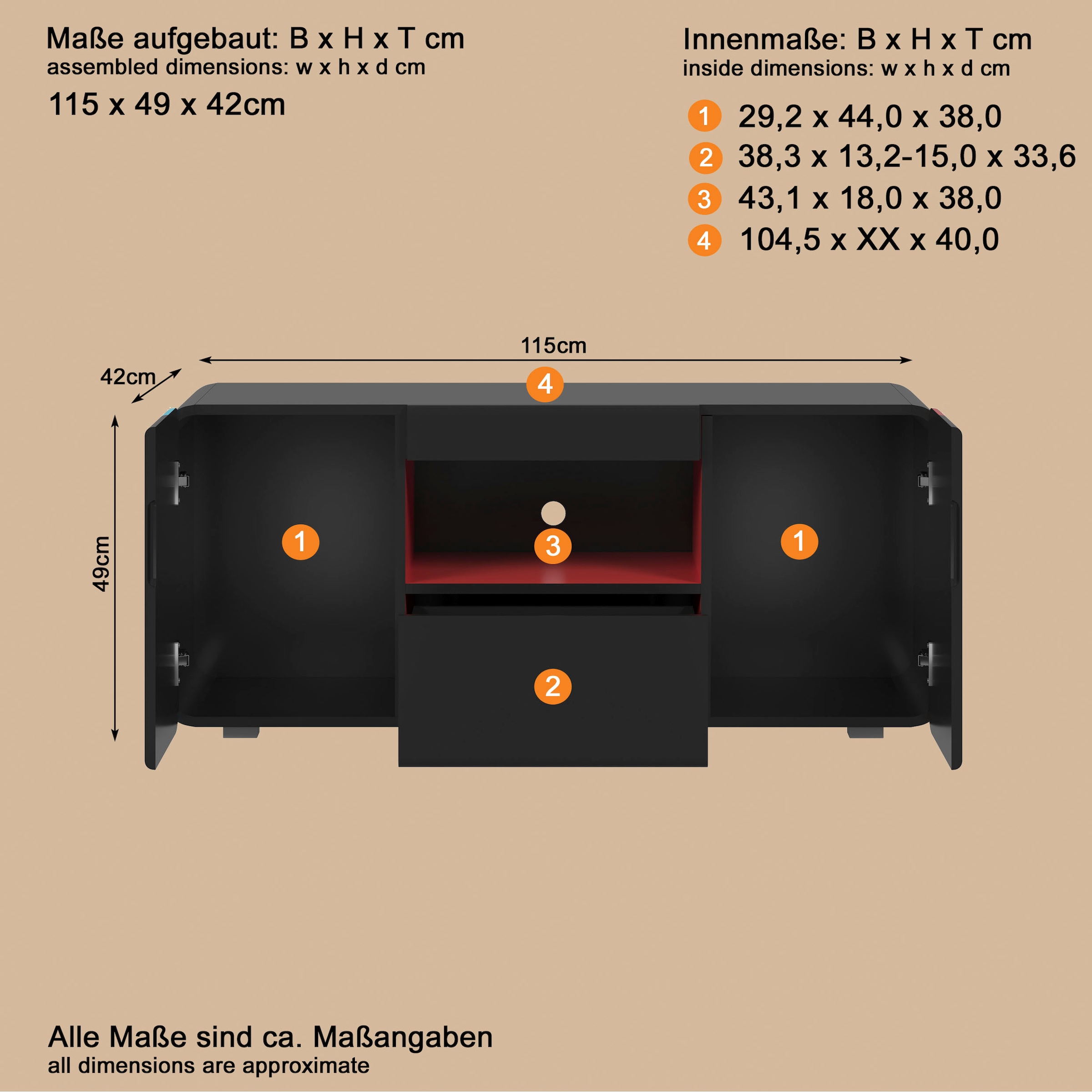 INOSIGN Lowboard »NextLevel speziell geeignet für Spielekonsolen« Gaming-Lowboard wahlweise mit Beleuchtung - (B/T/H) 115/42/49 cm