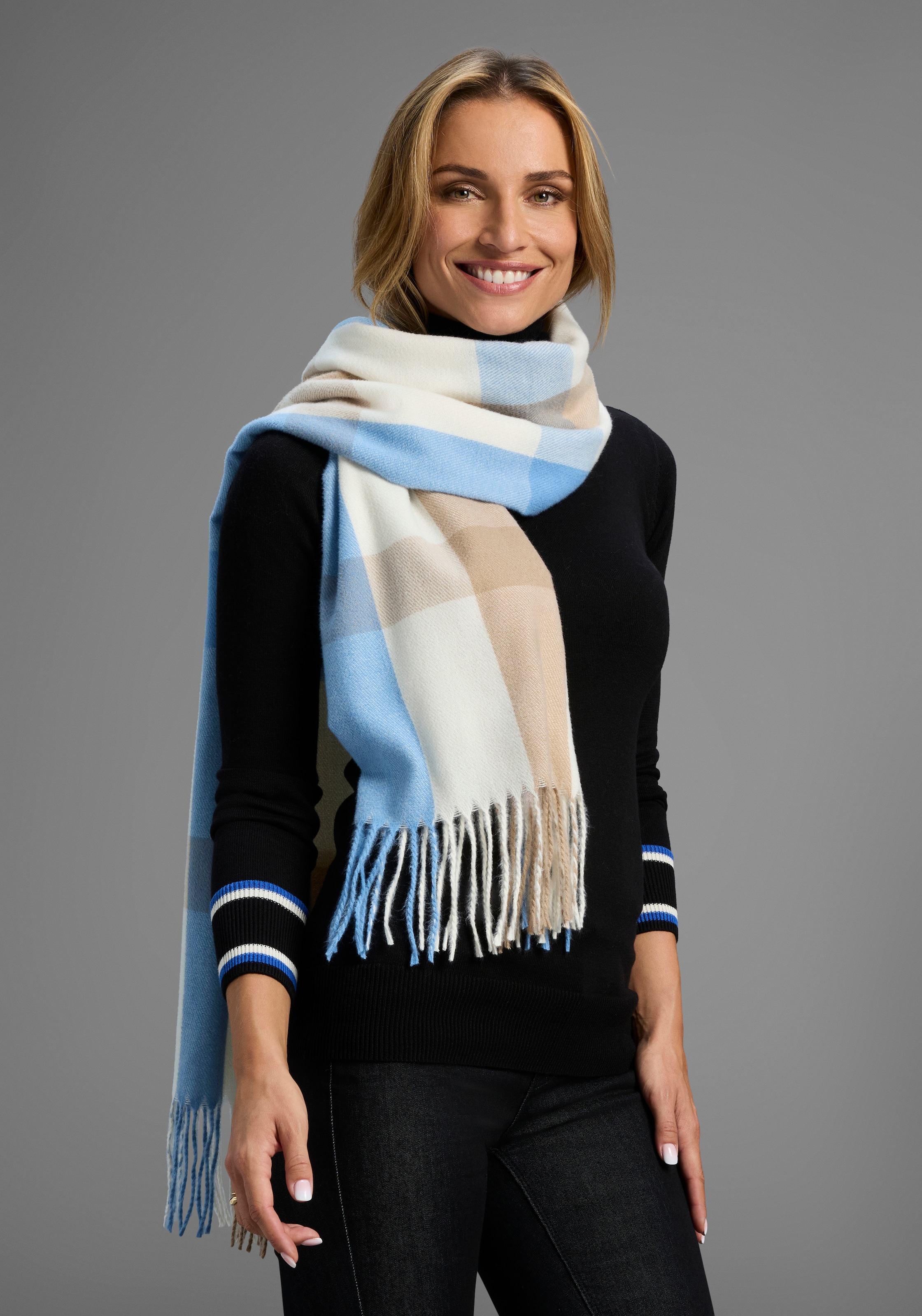 Laura Scott Damen Modeschal im klassischen Karo-Design in modischen Farbekombinationen - NEW in braun