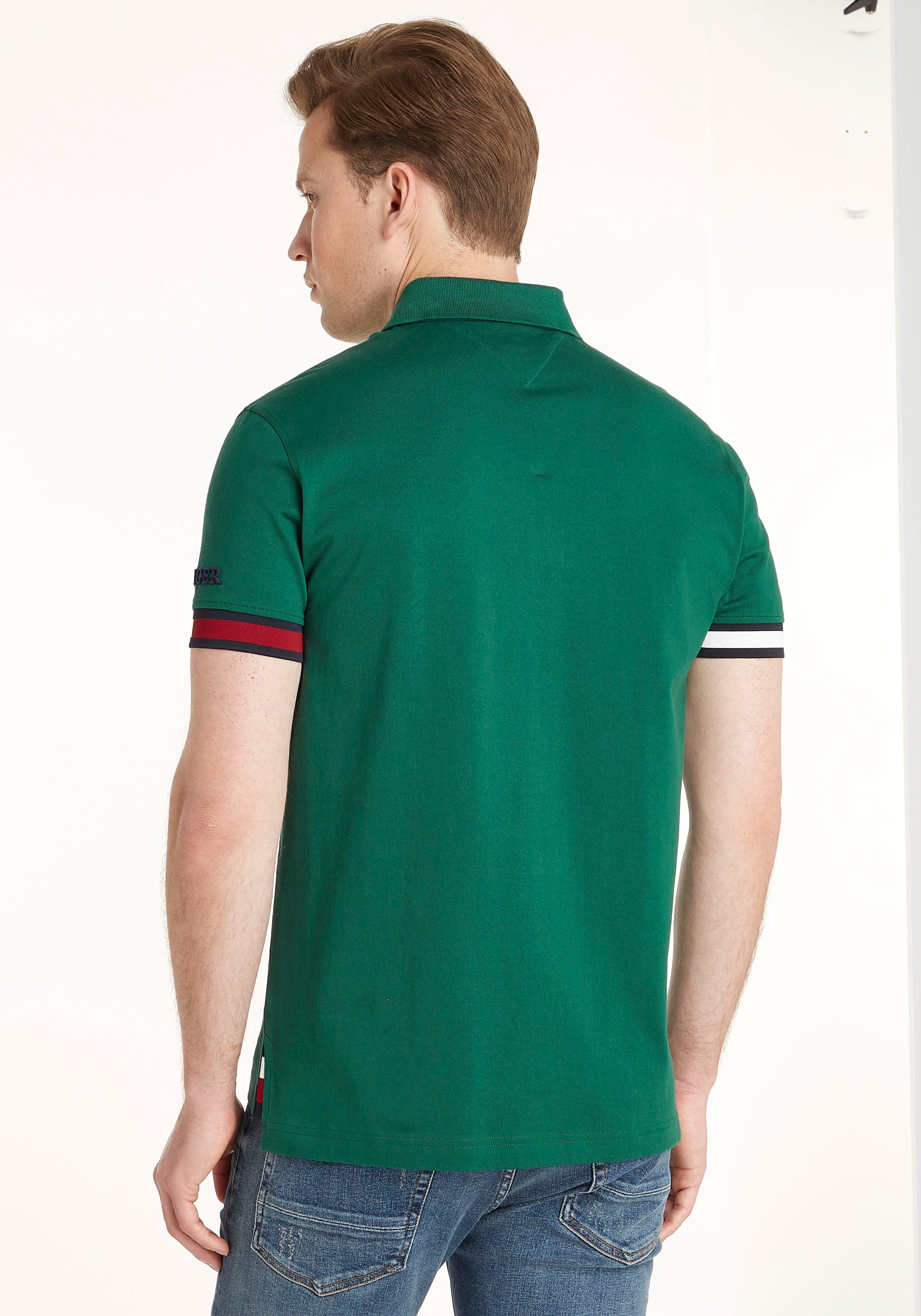 Tommy Hilfiger Poloshirt »FLAG CUFF SLEEVE LOGO SLIM FIT«, mit kontrastfarbenen  Rippbündchen am Ärmel online shoppen bei OTTO
