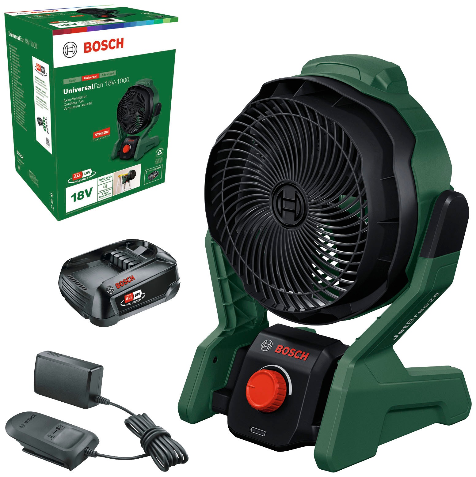 Bosch Home & Garden Standventilator »UniversalFan 18V-1000« 22,5 cm Durchmesser inkl. Akku und Ladegerät in grün