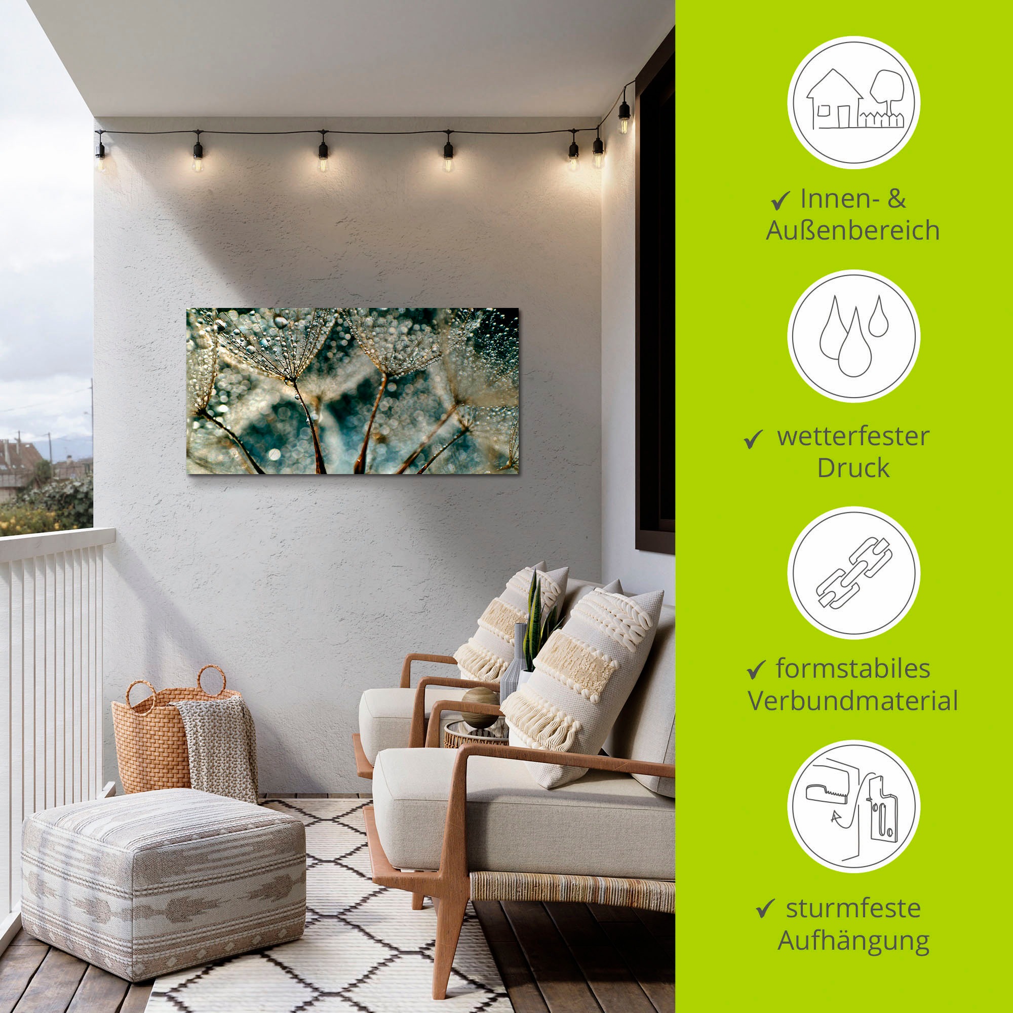 Artland Wandbild »Pusteblume Regenschauer«, Blumen, (1 St.), als Alubild, Outdoorbild, Leinwandbild, Poster, Wandaufkleber
