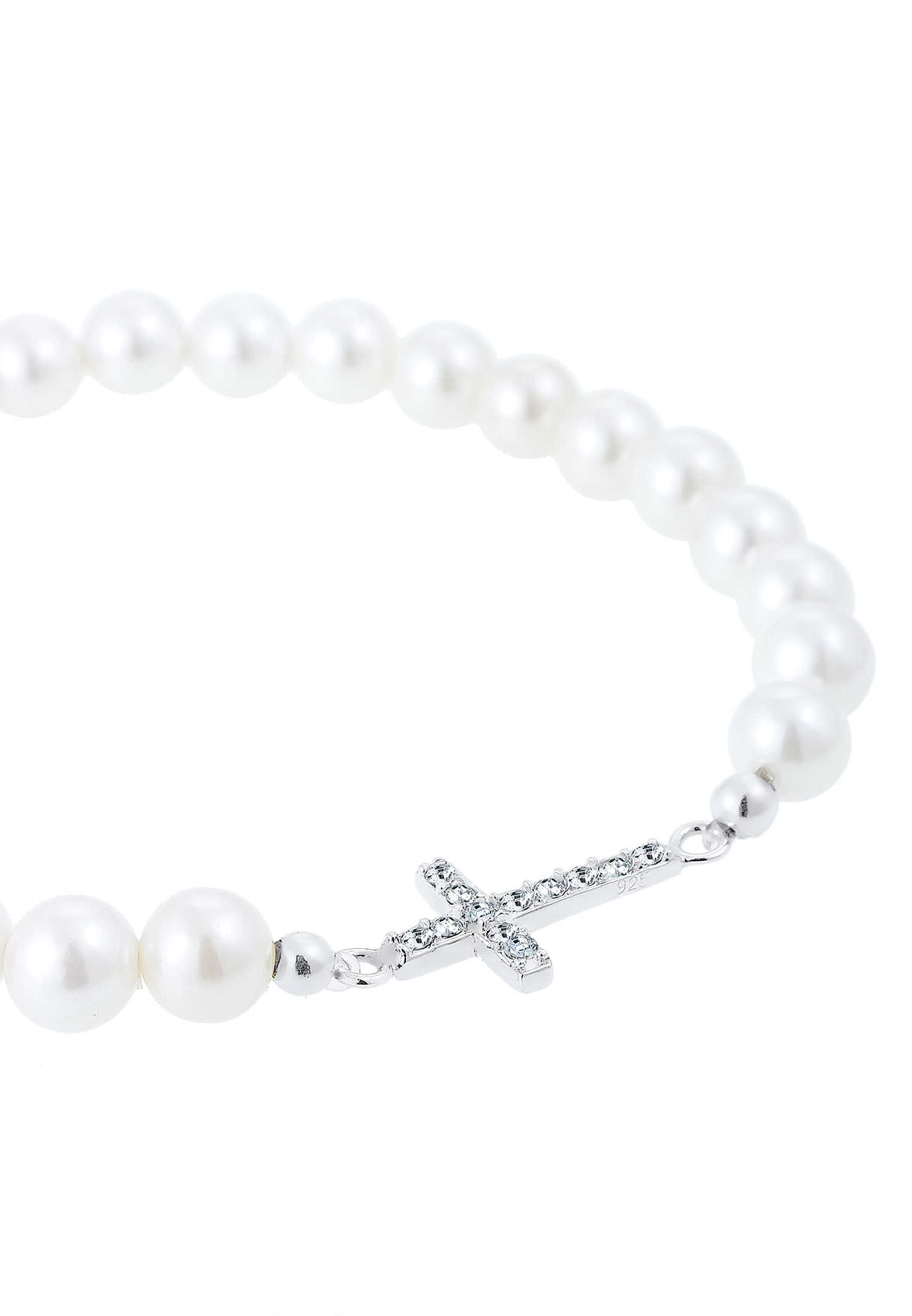 Elli Armkette »Armband Perlen Kreuz Glas Kristalle Weiß 925 Sterling Silber«