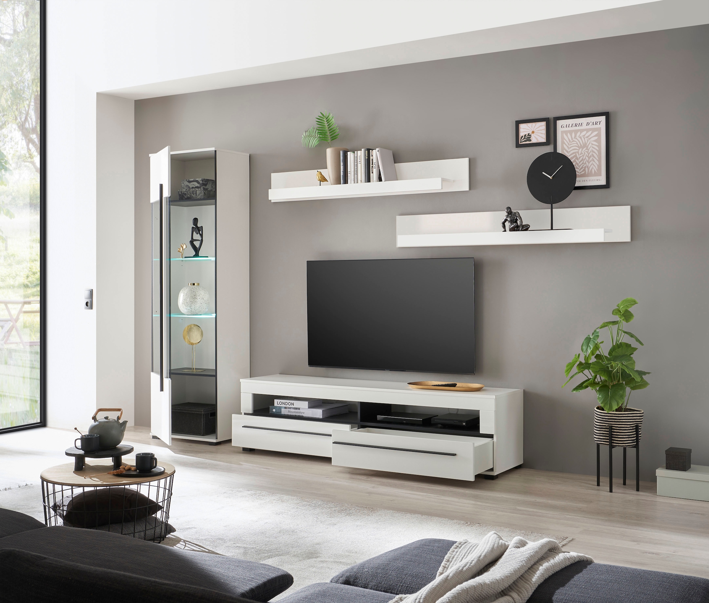 Home affaire Wohnwand »Cantara, moderne Anbauwand, Wohnzimmer-Set, in Eiche Evoke oder Weiß« Set, 