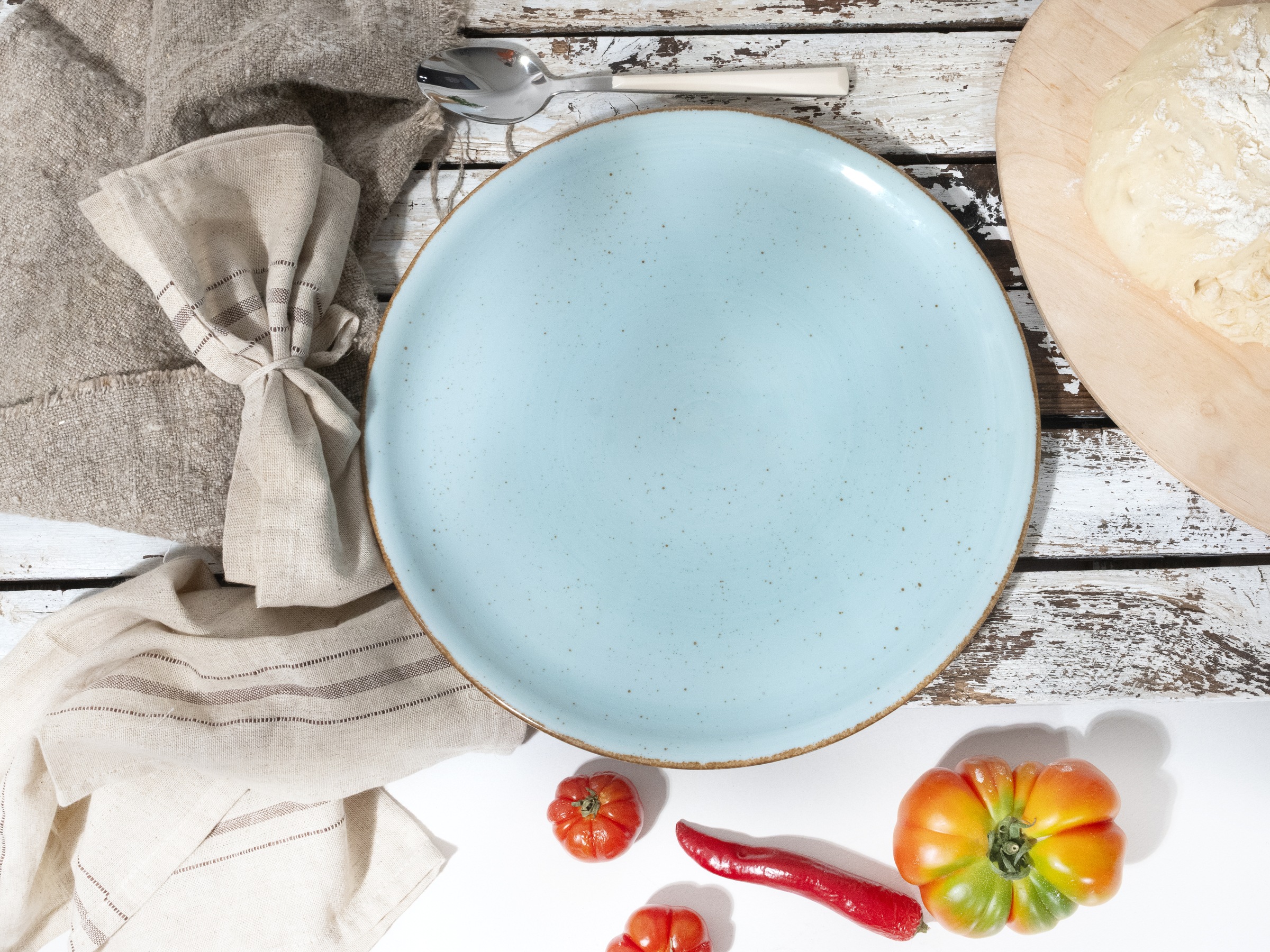 CreaTable Pizzateller »Vintage Nature, Pizzateller 33 cm 4-tlg« Teller Set, Handgemalt, Gesprenkelt, Rustikales Außenband