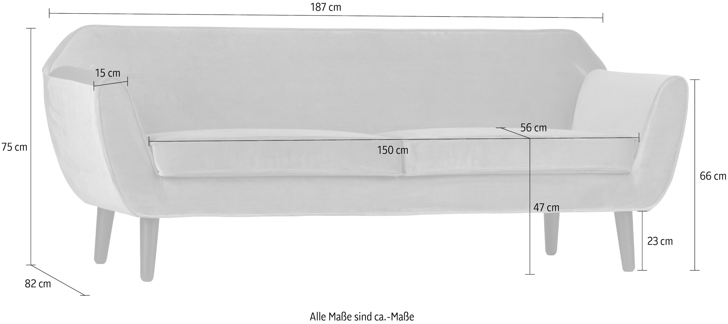 WOOOD 2,5-Sitzer »Rocco Velvet-Bezug mit Buchenholzbeinen, H 75 x B 187 x D 82 cm« Maximale Verschleißfestigkeit, mittlere Sitzhöhe, Pfleiglicht