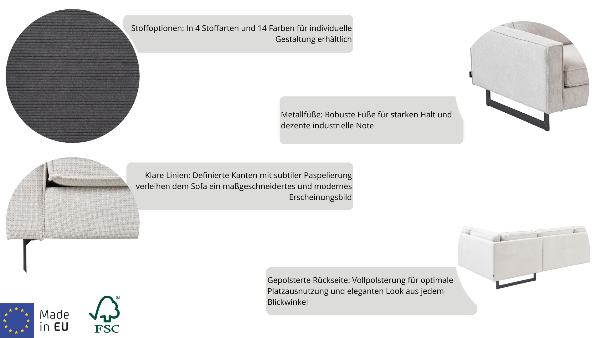 Home affaire Loveseat »Pinto 105 cm, Cord, Chenille, Lederoptik« mit Keder, Metallfüßen und auch in Cord Bezug erhältlich