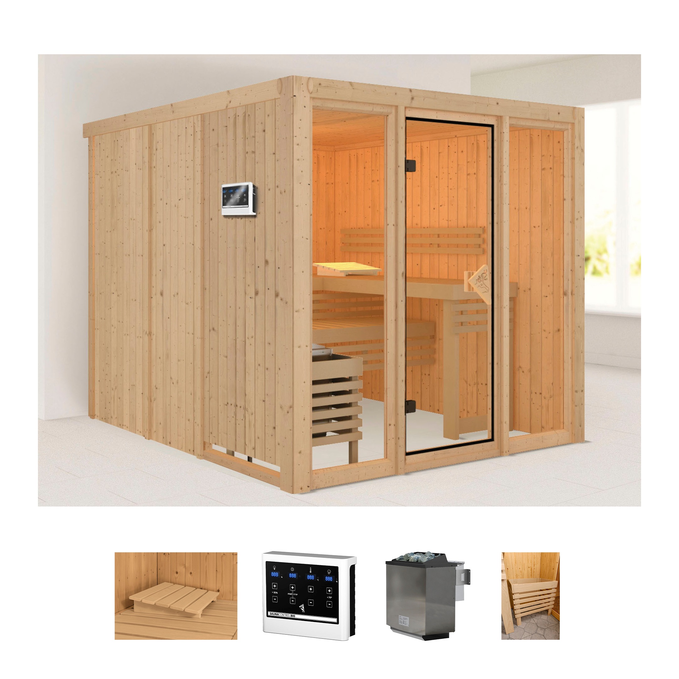 welltime Sauna »Artja«, naturbelassen mit Ofen 9 kW Bio ext. Steuerung