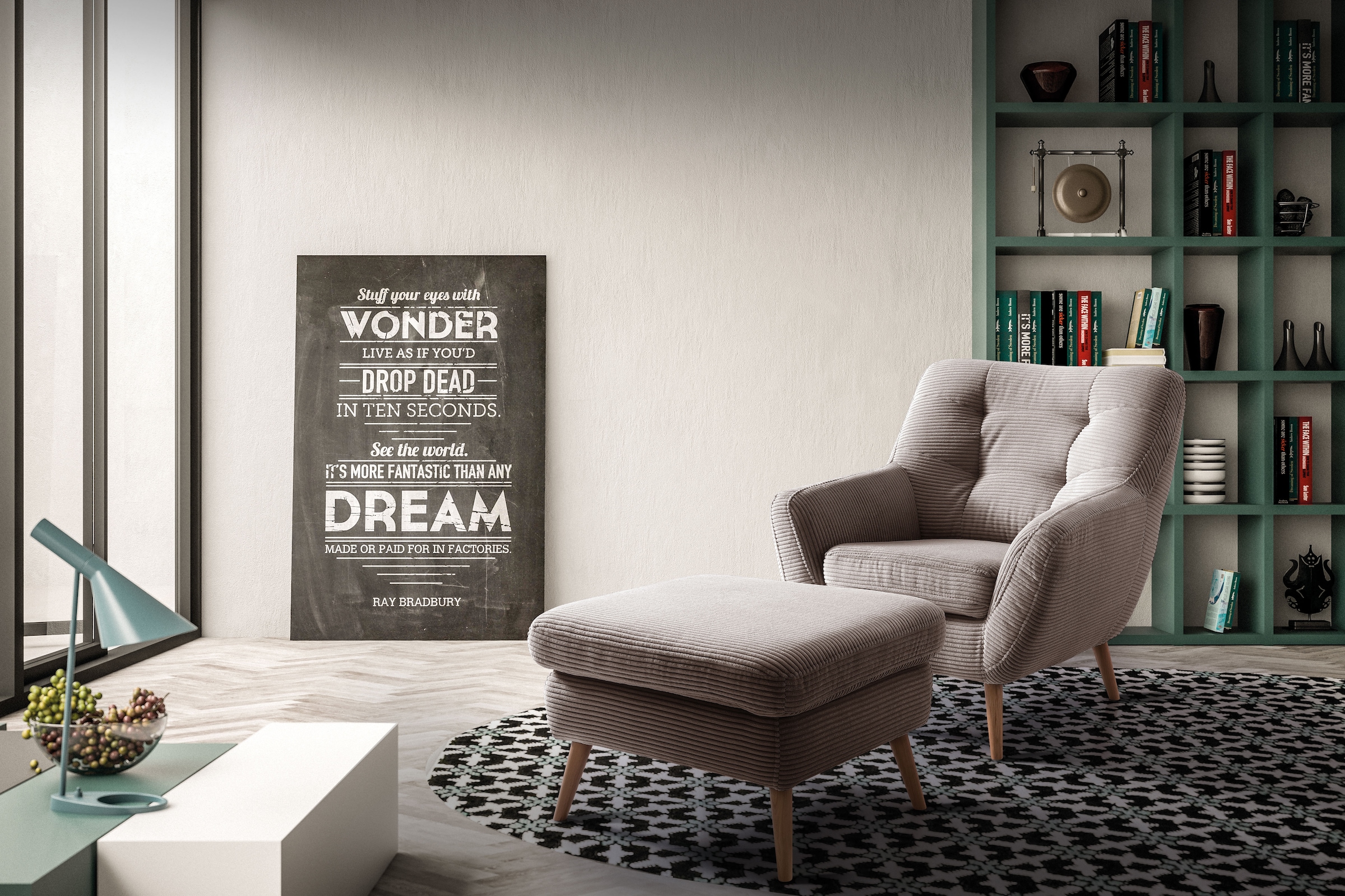exxpo - sofa fashion Hocker »Scandi bequem und elegant mit hohem Holzfuß«, bequem und elegant mit hohem Holzfuß