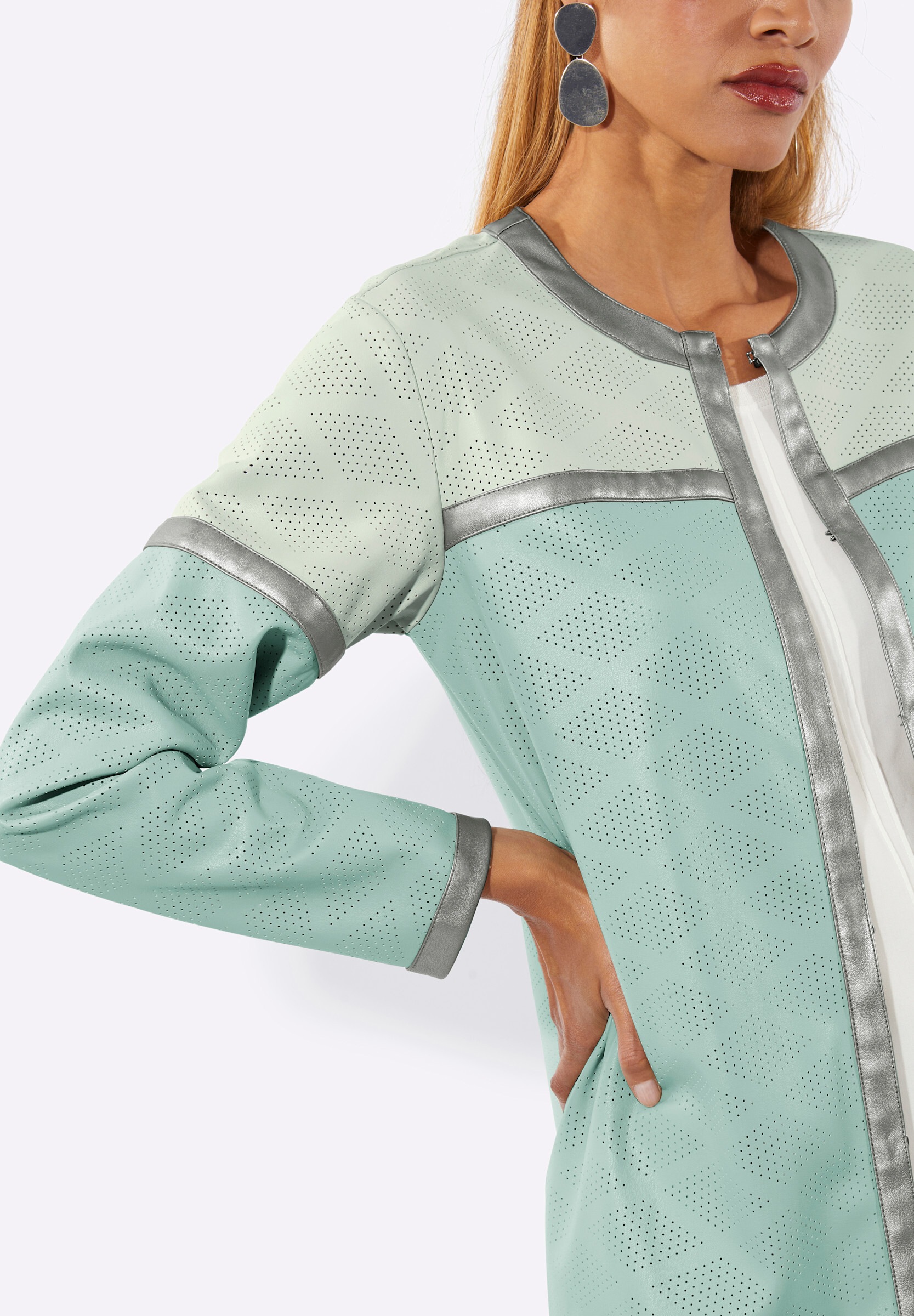 Mainpol Longblazer »Lederimitat-Blazer Lederimitat-Blazer mit Hakenverschluss«