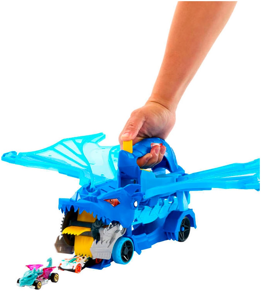 Hot Wheels Spielzeug-Monstertruck »Hot Wheels City Ultimativer 2-in-1 Drachen Transporter«, Inklusive 2 Hot Wheels Die-Cast-Fahrzeuge im Maßstab 1:64