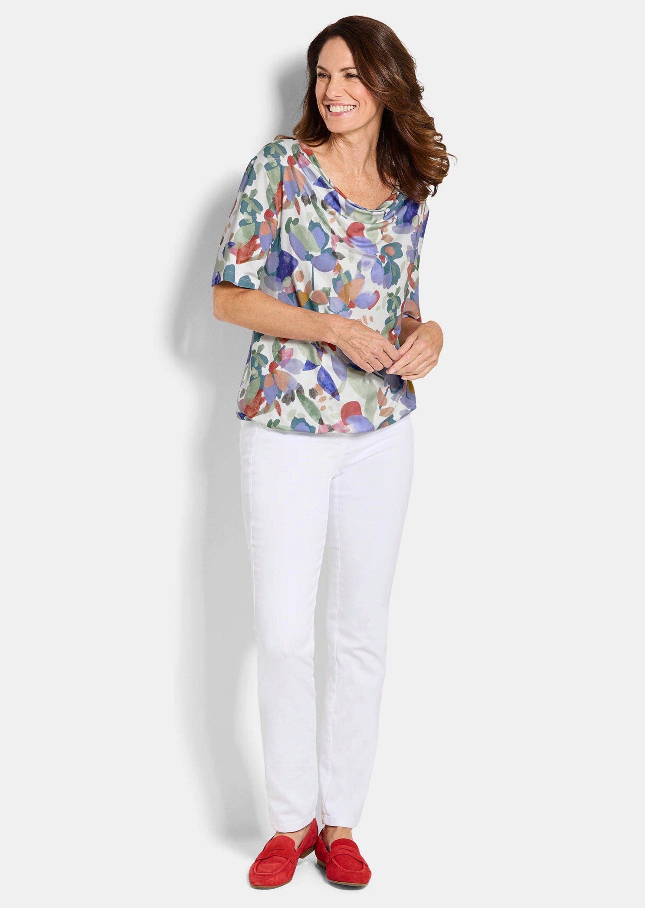 GOLDNER Kurzarmshirt »Cityshirt mit floralem Print« stretchbequemer Viskosejersey