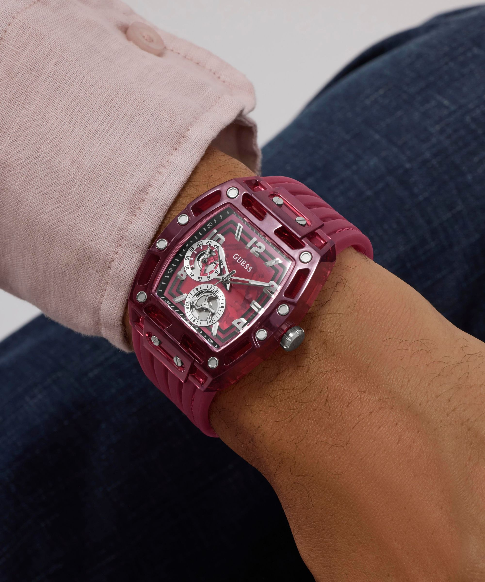 Guess Multifunktionsuhr »PHOENIX« Quarzuhr, Armbanduhr, Herrenuhr, Silikonarmband, analog, Wochentag