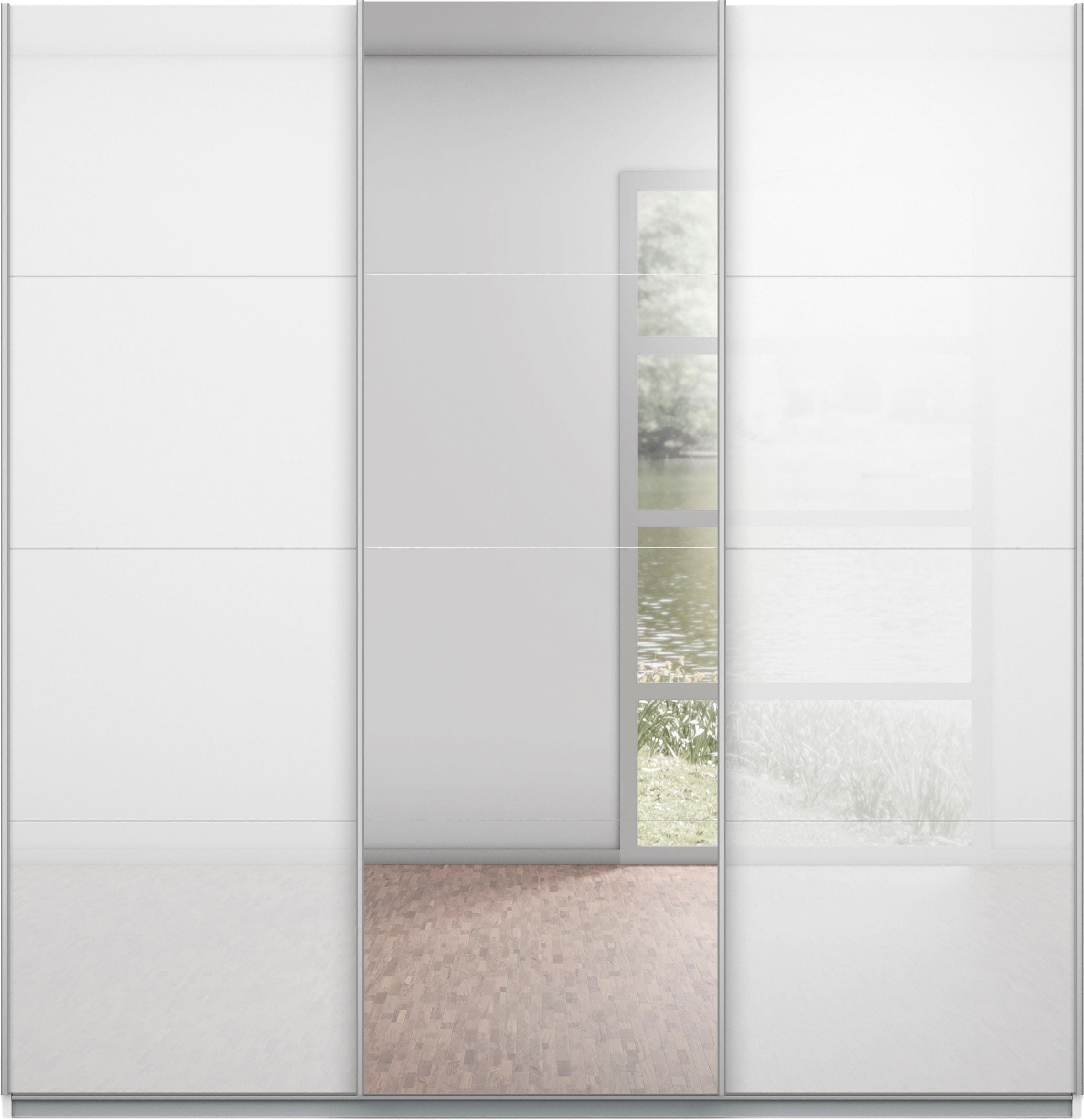 rauch Schwebetürenschrank »Kleiderschrank Schrank Garderobe KOLUNA Hochglanz-Front und Spiegel« 3 Ausstattungen BASIC/CLASSIC/PREMIUM (inkl. SOFT-CLOSE-FUNKTION),  Breiten 203/271/315/360 cm Höhen 210/229 cm MADE IN GERMANY