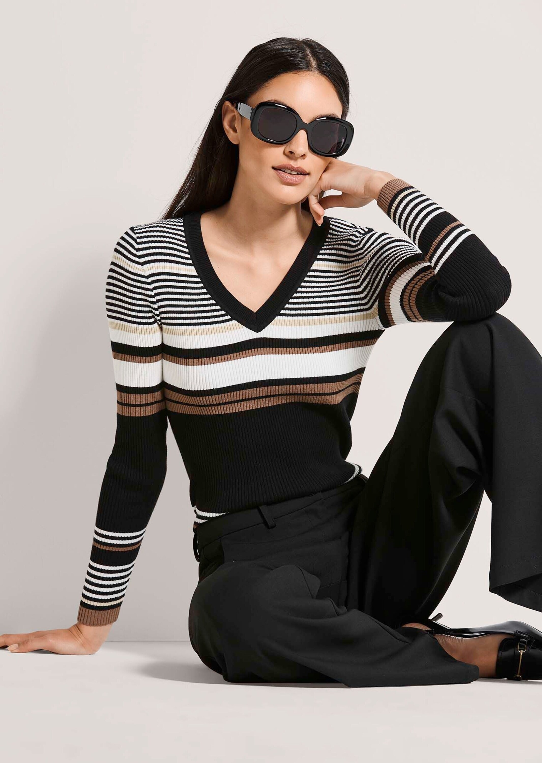 MADELEINE Longpullover »Feinstrickpullover Viskosepullover mit Streifen-Muster« Feine Rippstruktur