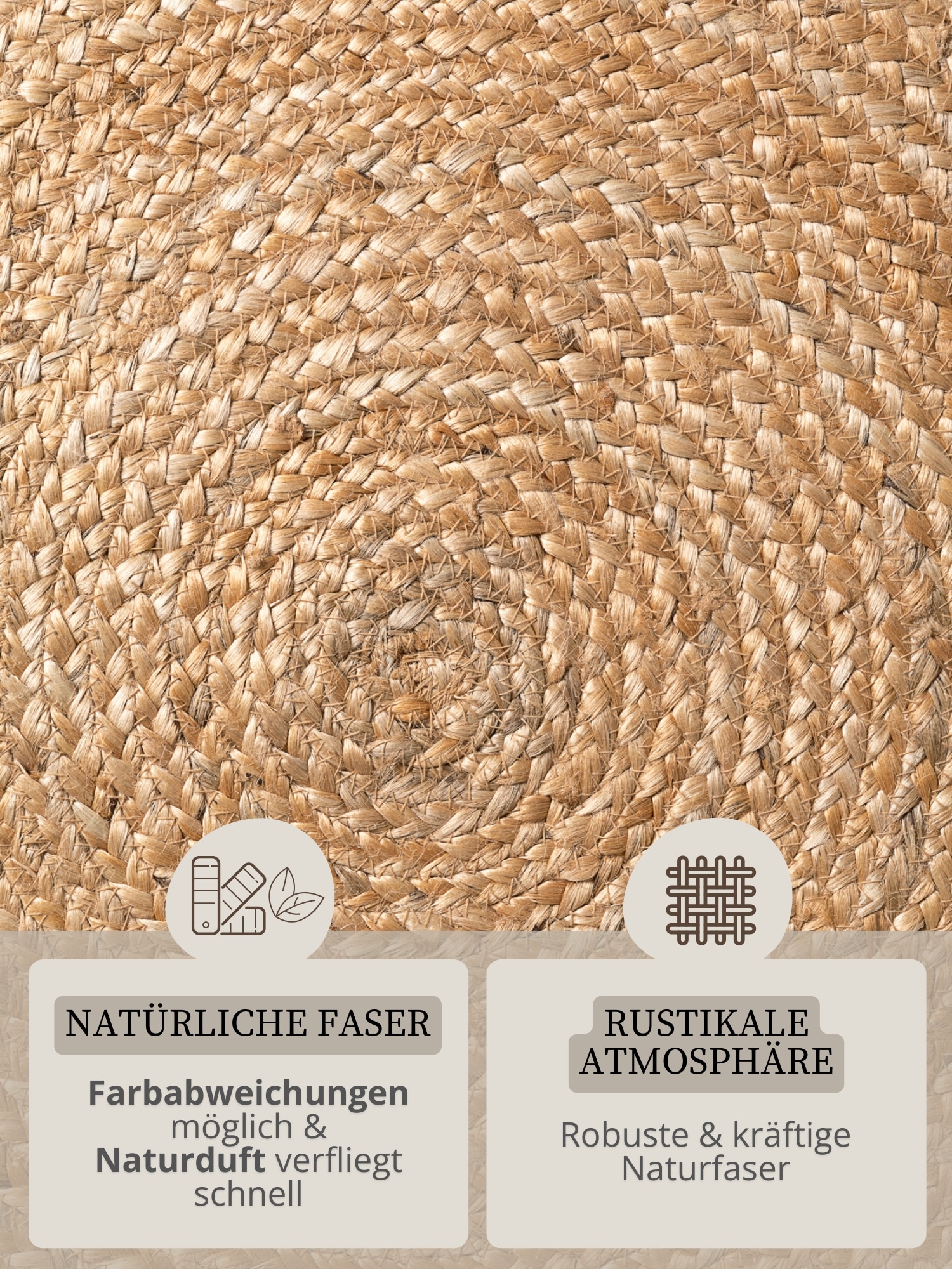 HANSE Home Teppich »Nuru« rund 7 mm Höhe Jute, Handgemacht, Rund, Fransen, Wohnzimmerteppich, Naturteppich