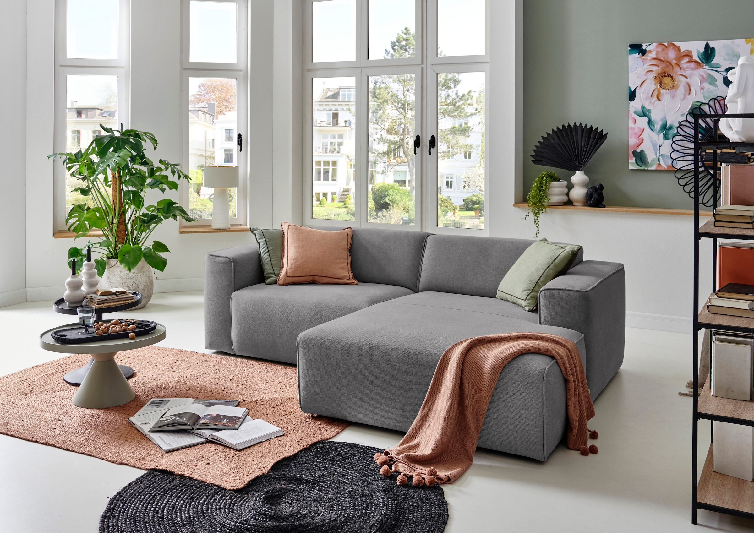 andas Ecksofa »Noord mit Kedernaht, Breite 234 cm«, Cord, Struktur, Webstoff, mit Wellenunterfederung, Massivholzrahmen