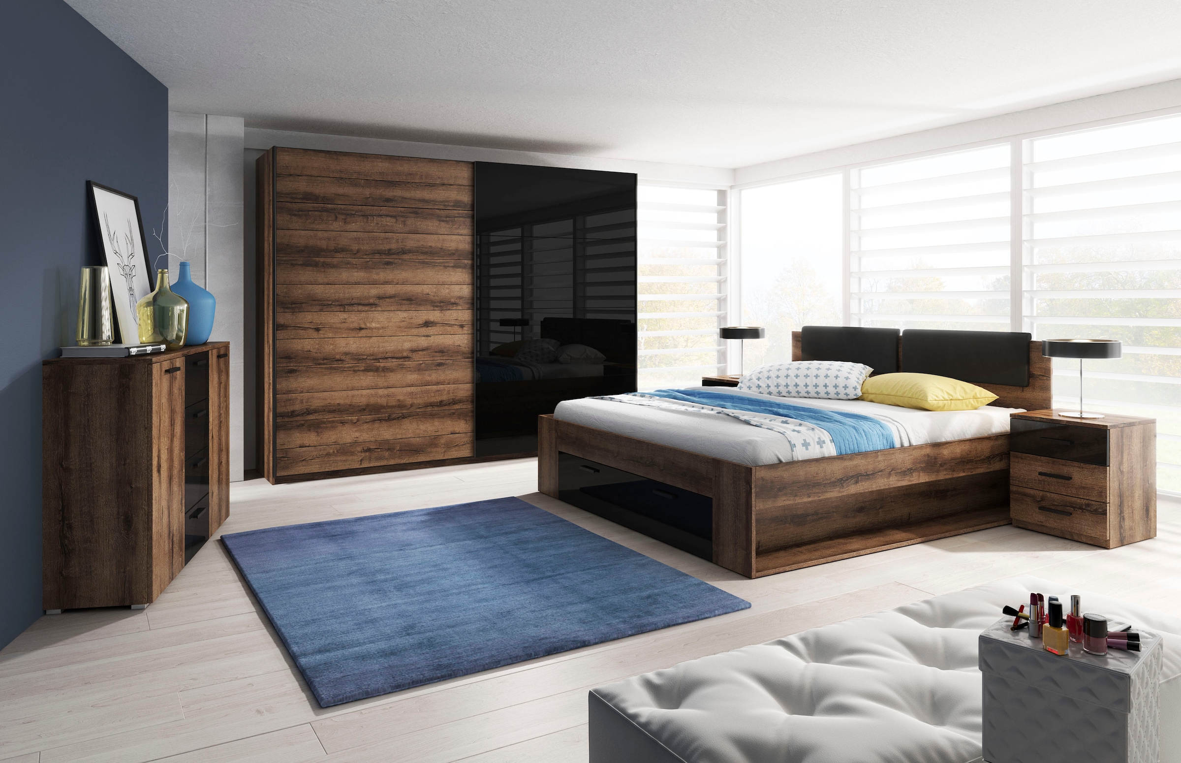 INOSIGN Schwebetürenschrank »Galaxy Kleiderschrank, Wäscheschrank 200, 220 oder 270cm breit«, INKLUSIVE kompletter Innenausstattung, Metallgriffe und Glasfront