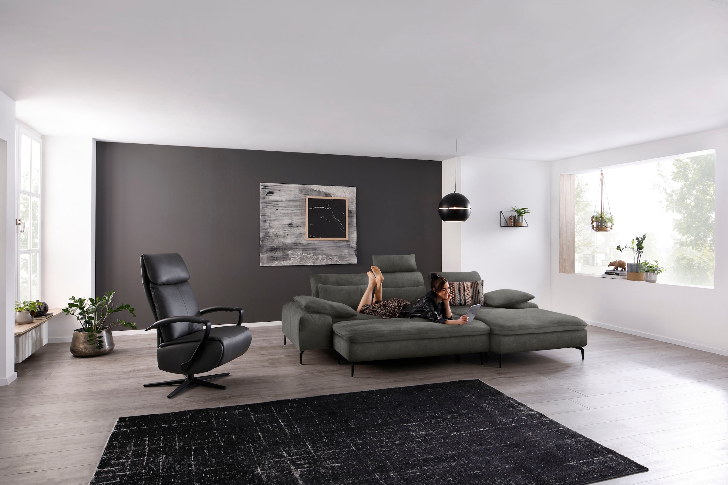 W.SCHILLIG Ecksofa »valentinoo, Designsofa, bequem, elegant und zeitlos, L-Form«, (Set), inklusive Hocker, mit Sitztiefenverstellung, Breite 299 cm