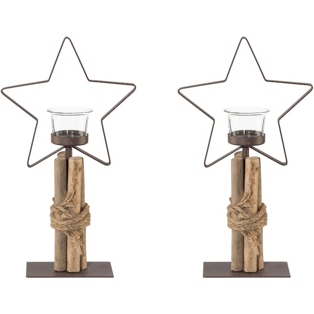 Creativ deco Teelichthalter »Weihnachtsdeko«, (2 St.), mit natürlichen  Holzdeko-Elementen, im 2er Set, Höhe ca. 32 cm im OTTO Online Shop