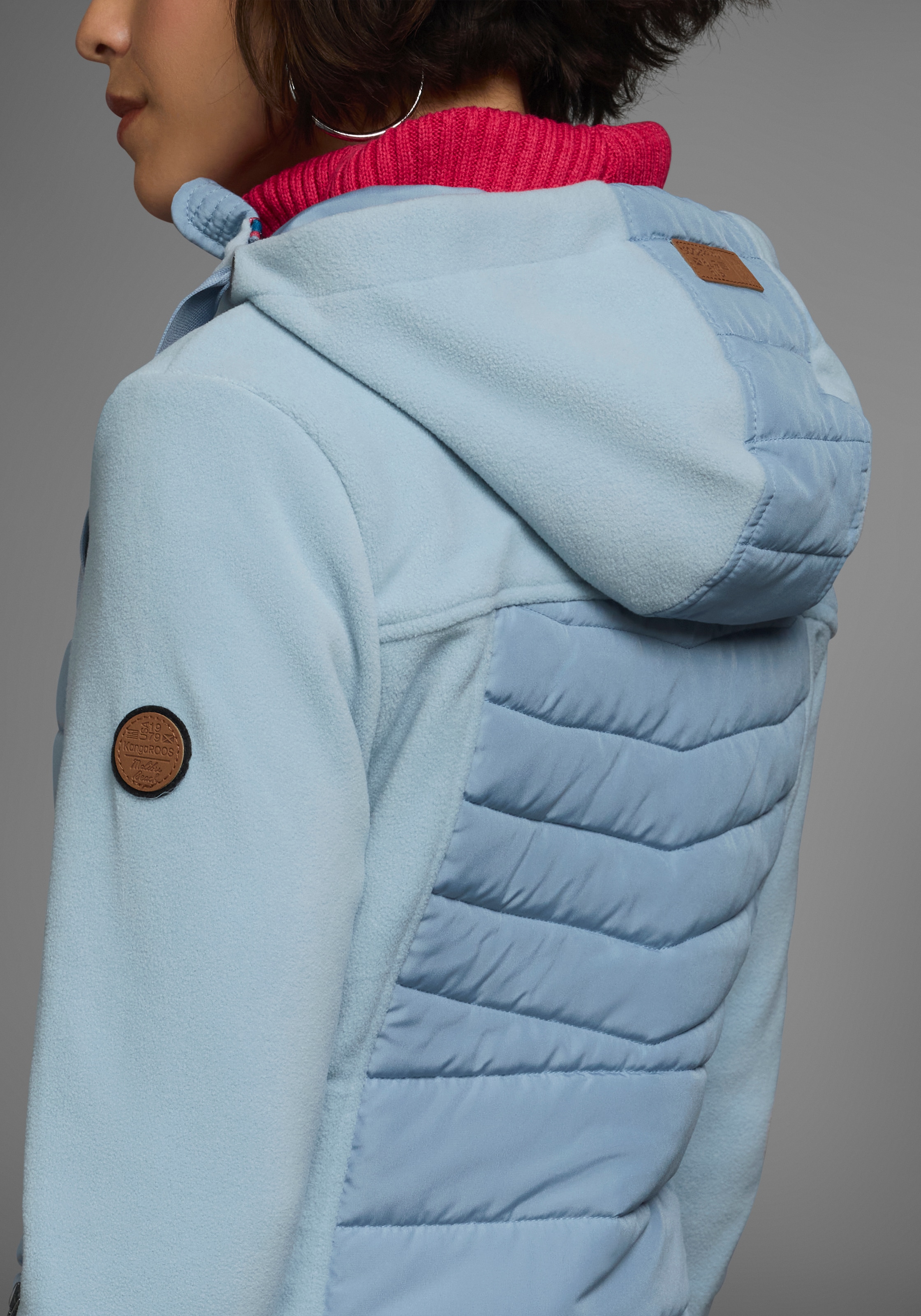 KangaROOS Langjacke, mit Kapuze, Hybridjacke - Fleecejacke mit wattierten Bereichen